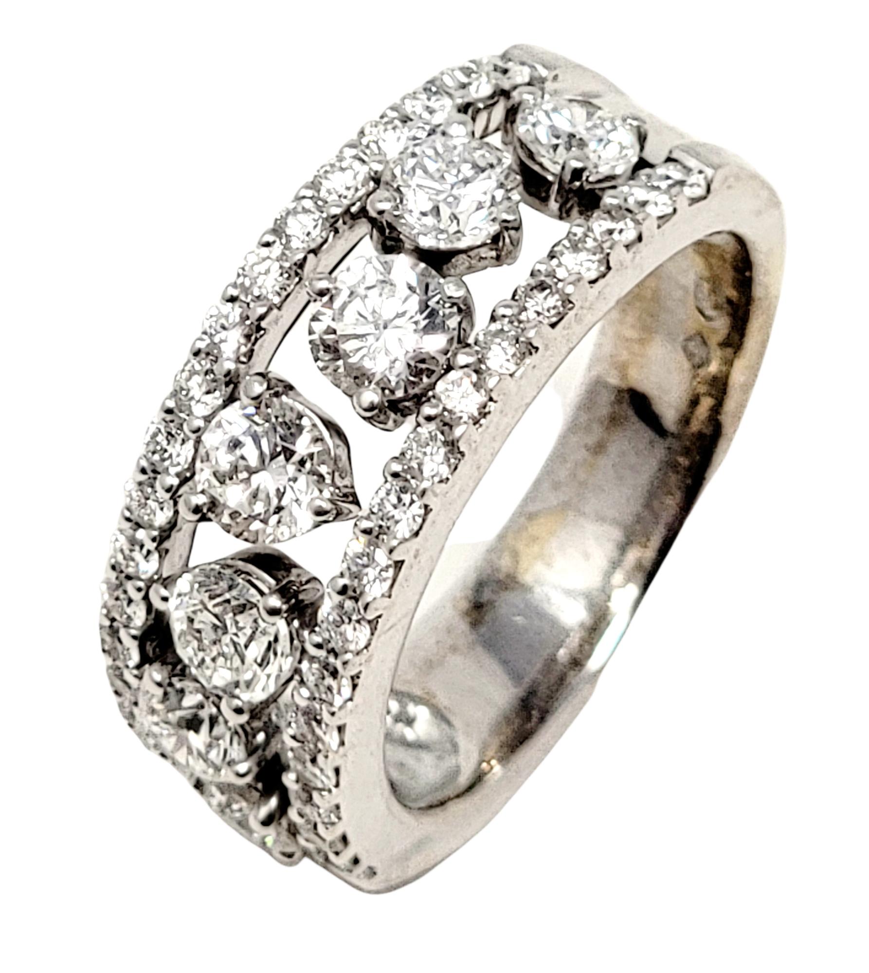 Bague à anneau à tige fendue en or 18 carats avec diamants ronds et brillants de 1,71 carat au total Pour femmes en vente