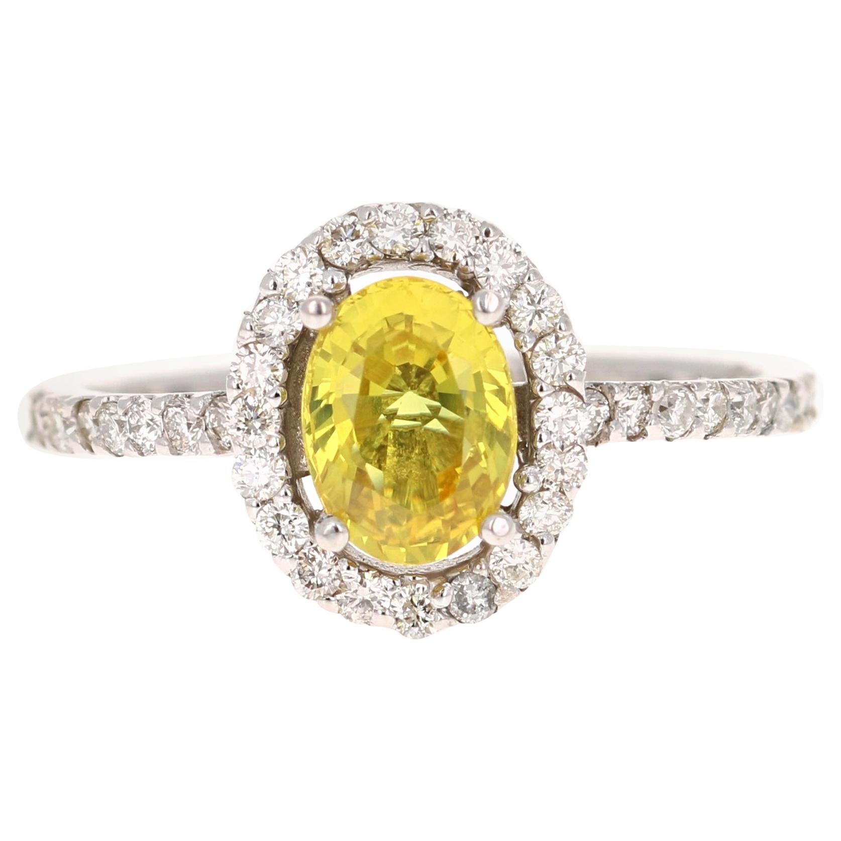 1,41 Karat gelber Saphir, Diamant-Halo-Ring, 14 Karat Weißgold im Angebot