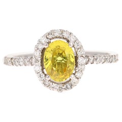1.71 Carat Yellow Sapphire Diamond Halo Ring 14 Karat White Gold