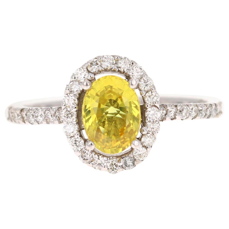 1.71 Carat Yellow Sapphire Diamond Halo Ring 14 Karat White Gold For ...