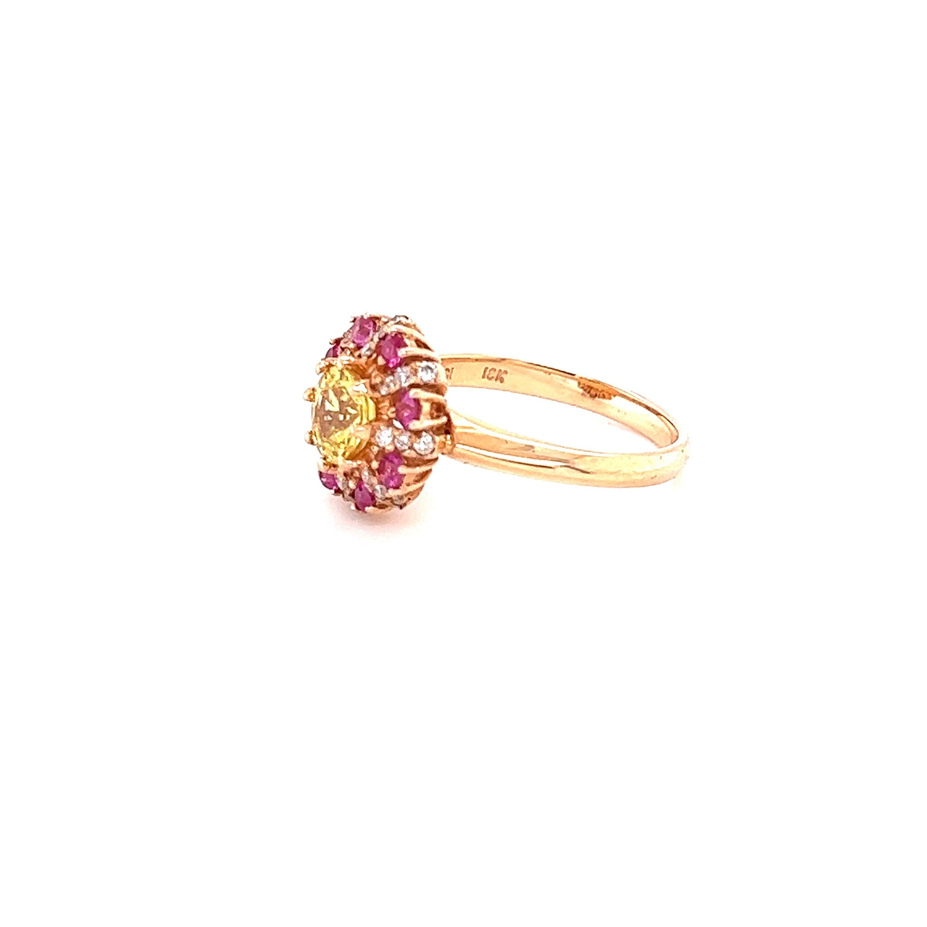 Contemporary 1.71 Carat Yellow Sapphire Pink Sapphire Diamond Rose Gold Ring For Sale