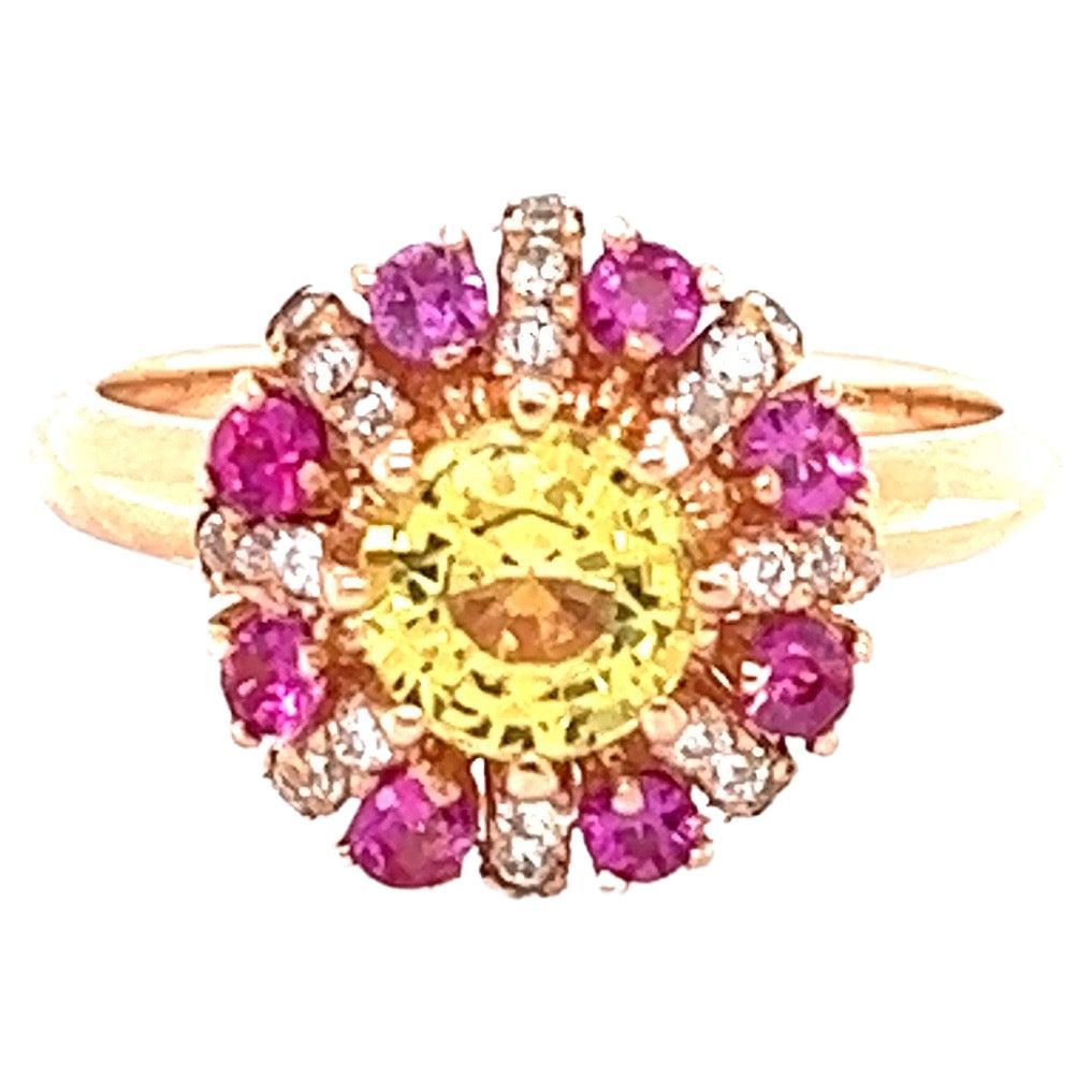 1.71 Carat Yellow Sapphire Pink Sapphire Diamond Rose Gold Ring For ...