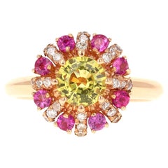 1.71 Carat Yellow Sapphire Pink Sapphire Diamond Rose Gold Ring