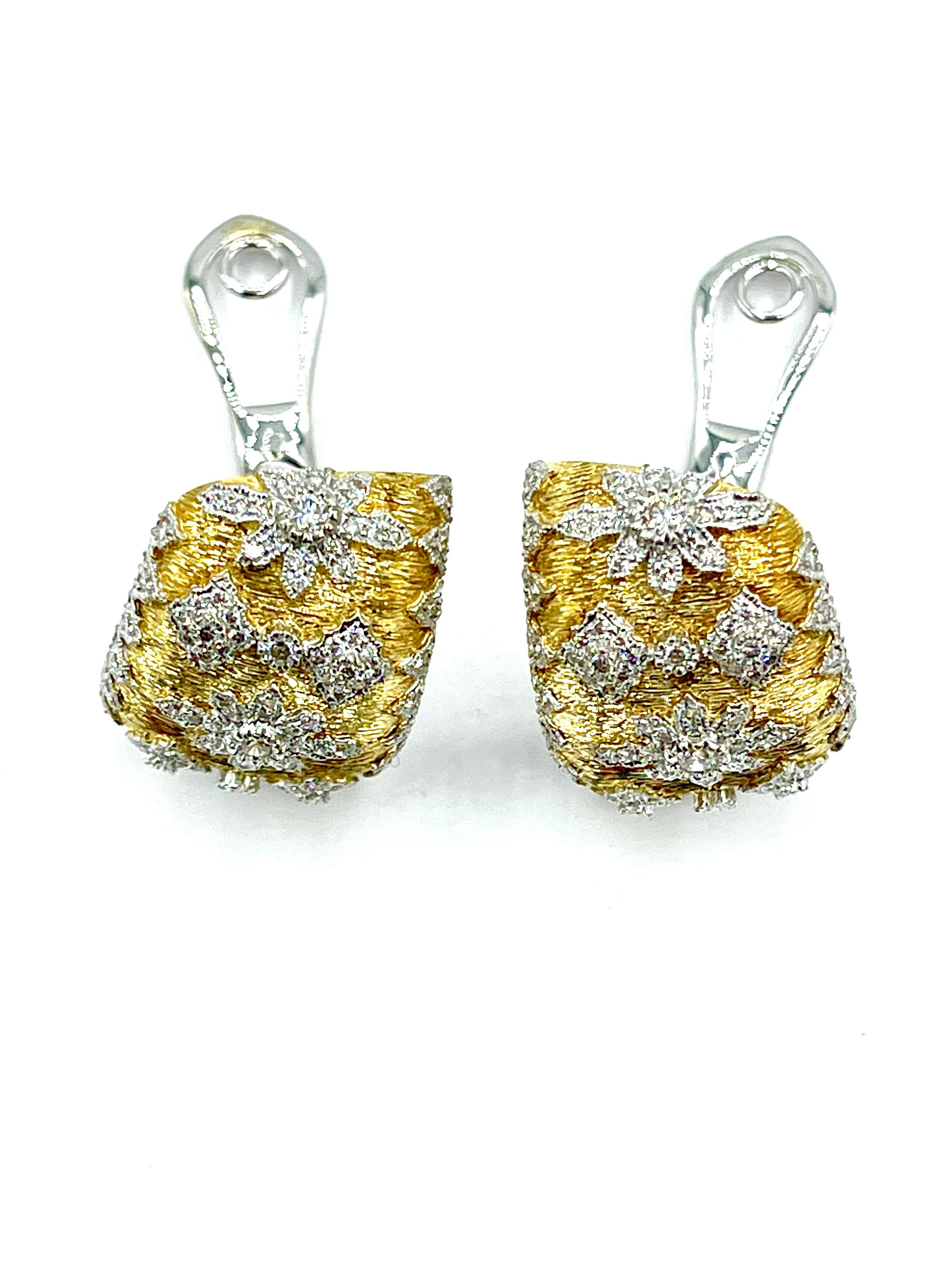 Revival 1.71 Carat Diamond and 18 Karat White and Yellow Gold Clip and Post Earrings