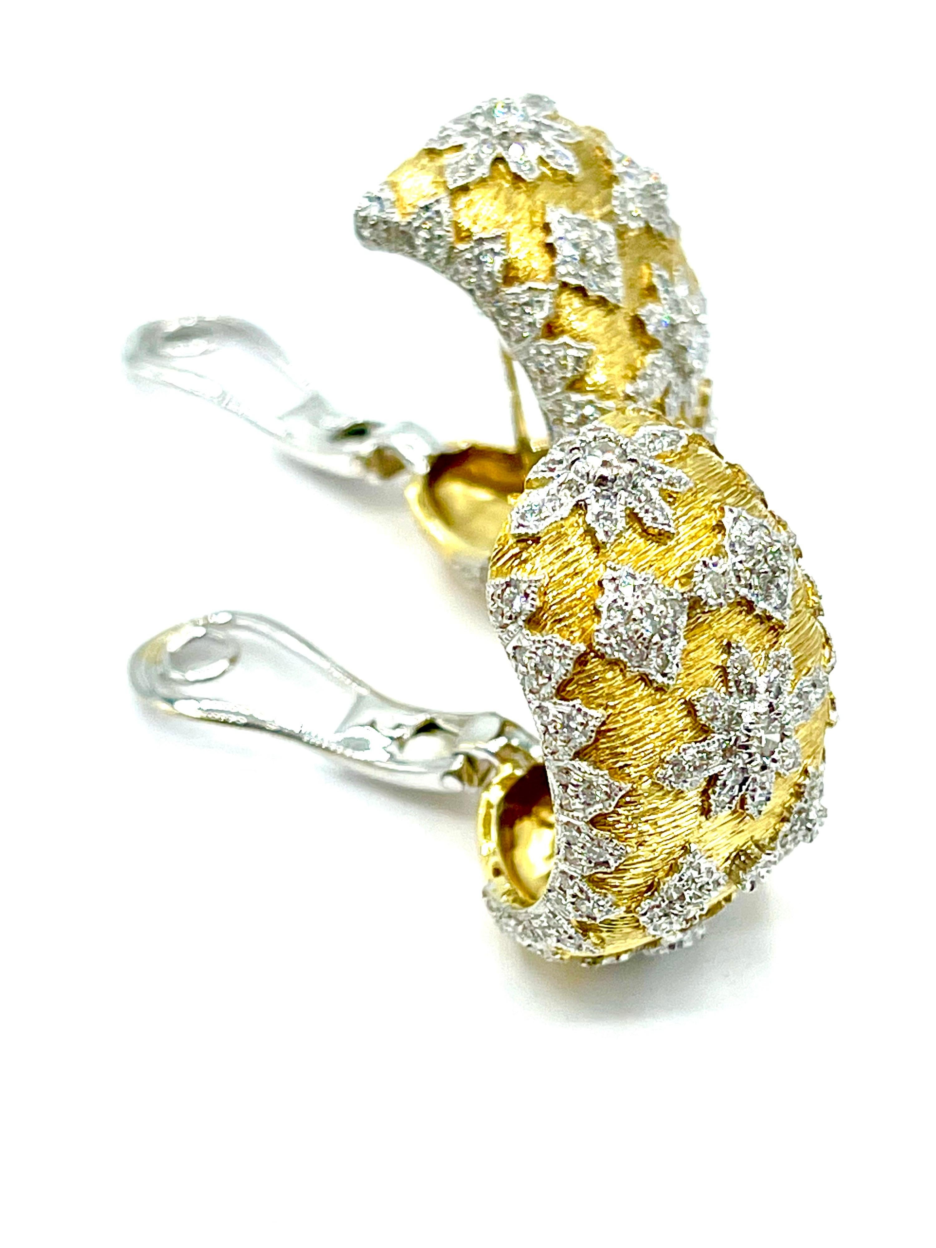 Round Cut 1.71 Carat Diamond and 18 Karat White and Yellow Gold Clip and Post Earrings