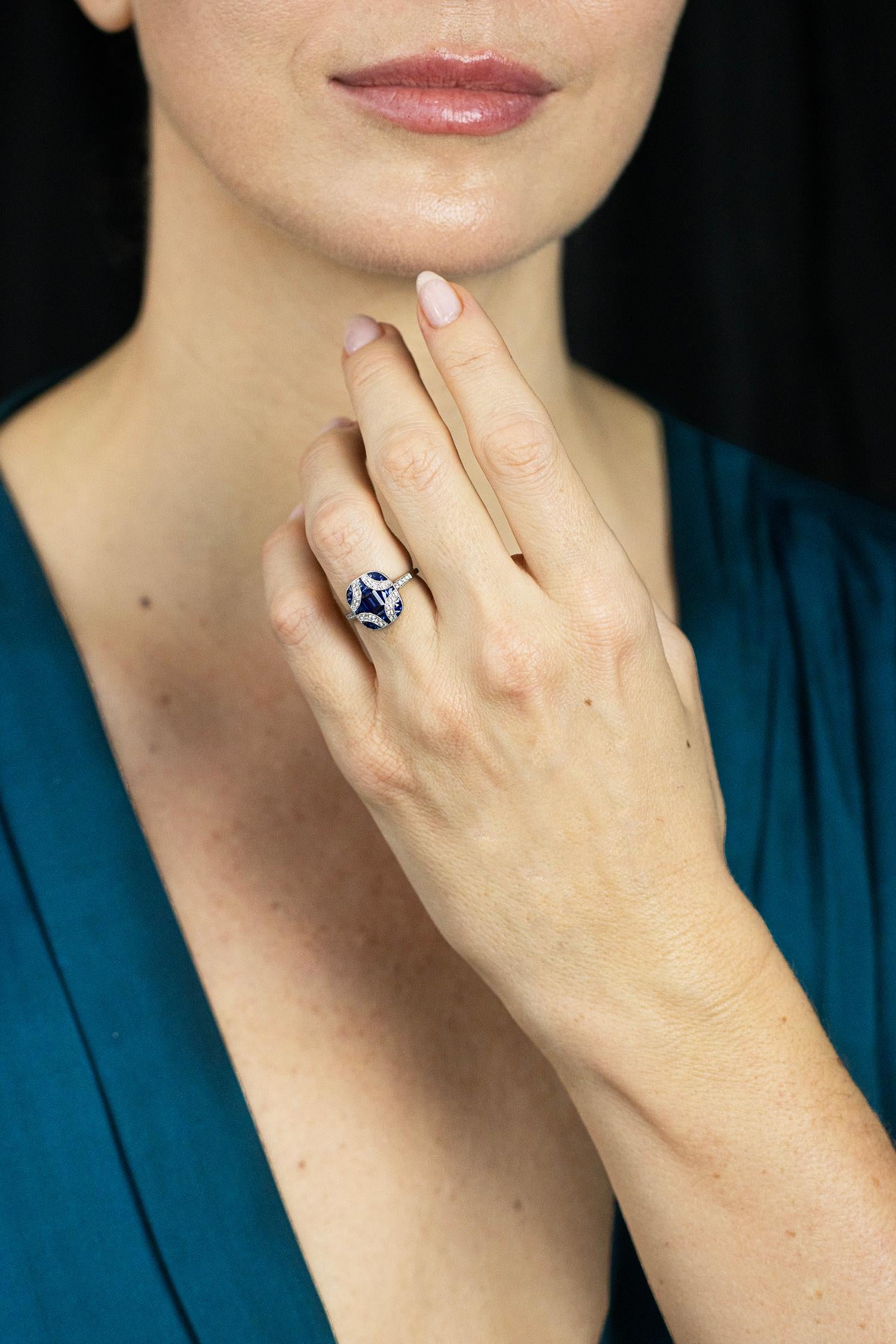 Mixed Cut Roman Malakov 1.44 Carats Total Blue Sapphire & Diamond Fashion Ring in Platinum For Sale