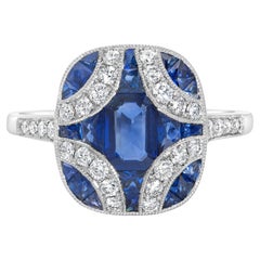 Roman Malakov 1.44 Carats Total Blue Sapphire & Diamond Fashion Ring in Platinum