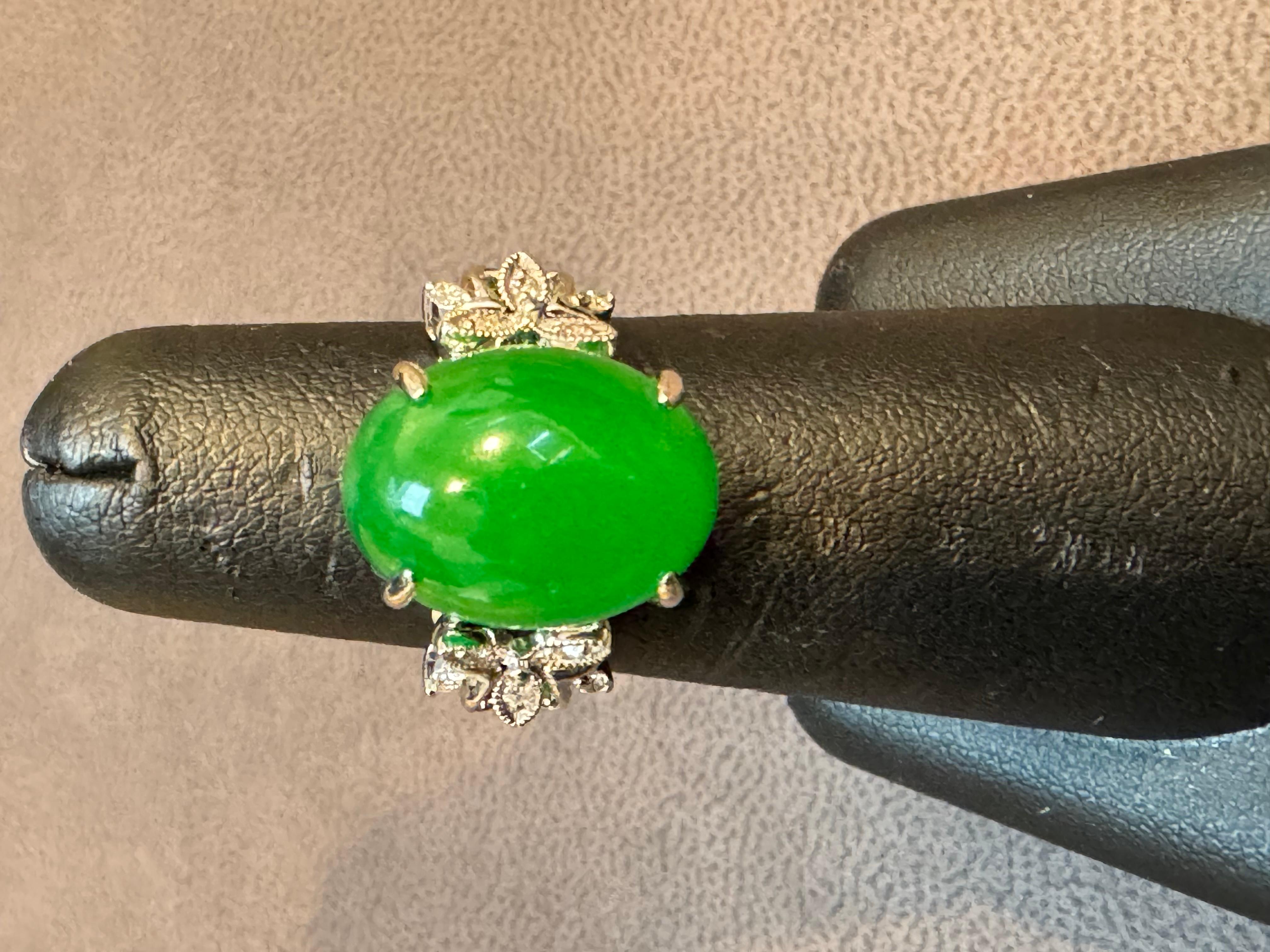 17.1 Ct Natural Jadeite Jade & Diamond Cocktail Ring 18 Kt White Gold Size 6.2 5