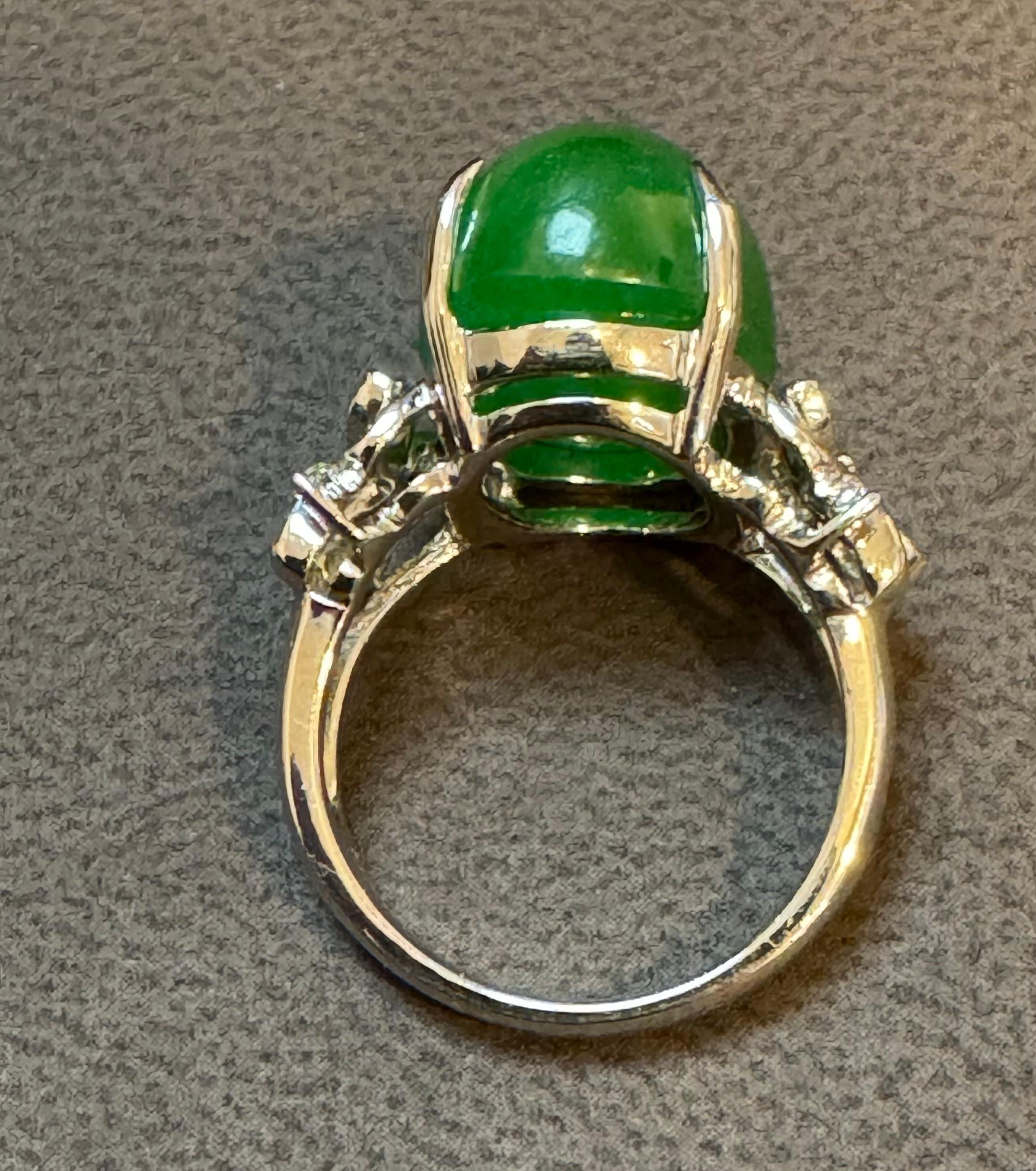 17.1 Ct Natural Jadeite Jade & Diamond Cocktail Ring 18 Kt White Gold Size 6.2 9