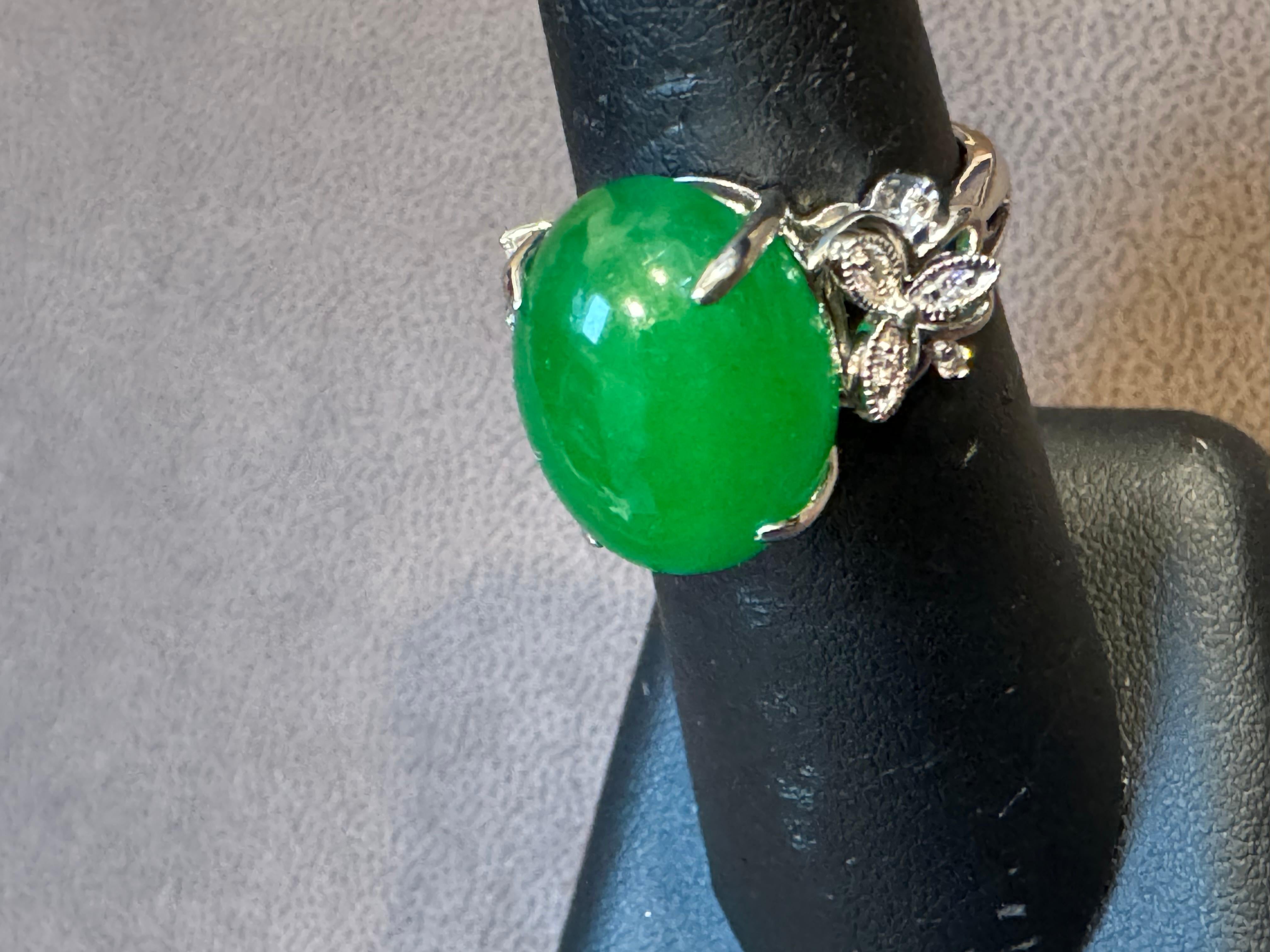 17.1 Ct Natural Jadeite Jade & Diamond Cocktail Ring 18 Kt White Gold Size 6.2 1