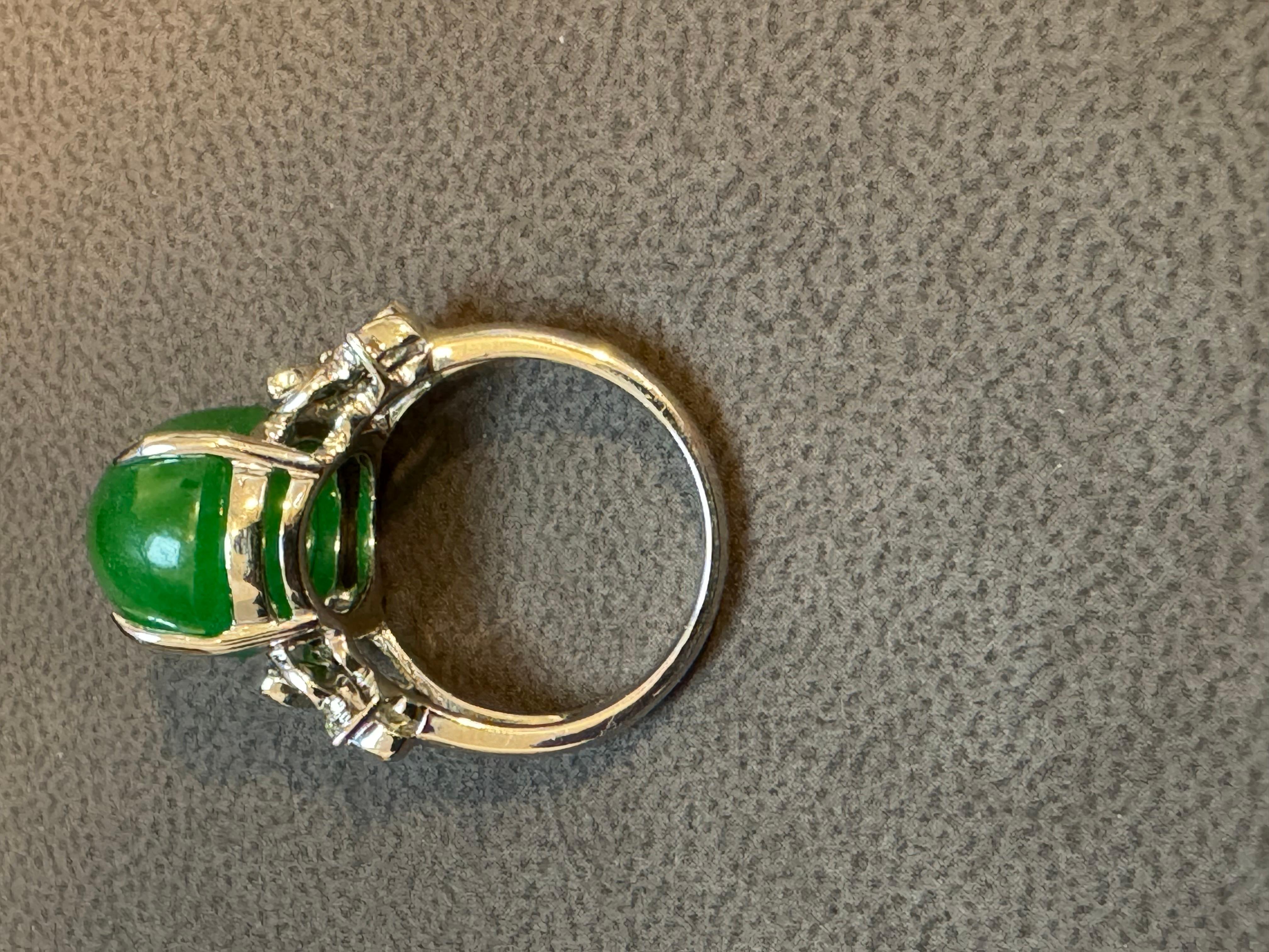 17.1 Ct Natural Jadeite Jade & Diamond Cocktail Ring 18 Kt White Gold Size 6.2 3
