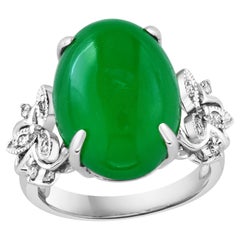 17.1 Ct Natural Jadeite Jade & Diamond Cocktail Ring 18 Kt White Gold Size 6.2