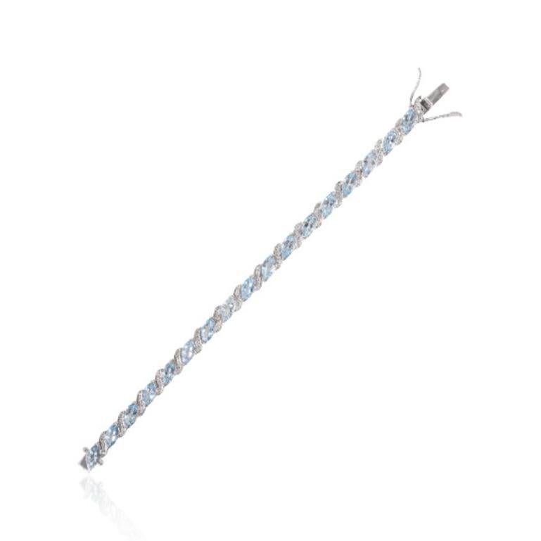17,1 Karat natürliches Aquamarin-Diamant-Tennisarmband aus 925 Sterlingsilber (Marquiseschliff) im Angebot