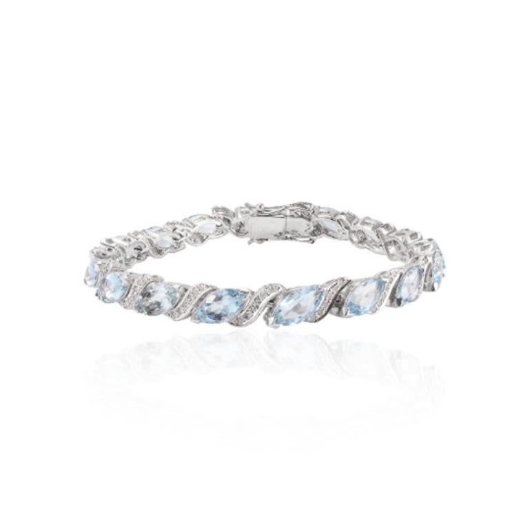 17.1 CTW Aigue-marine Naturelle Diamant Bracelet de Tennis pour Maman en Argent Sterling Neuf - En vente à New York, NY