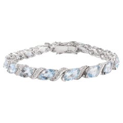 Vintage 17.1 CTW Natural Aquamarine Diamond Tennis Bracelet in 925 Sterling Silver