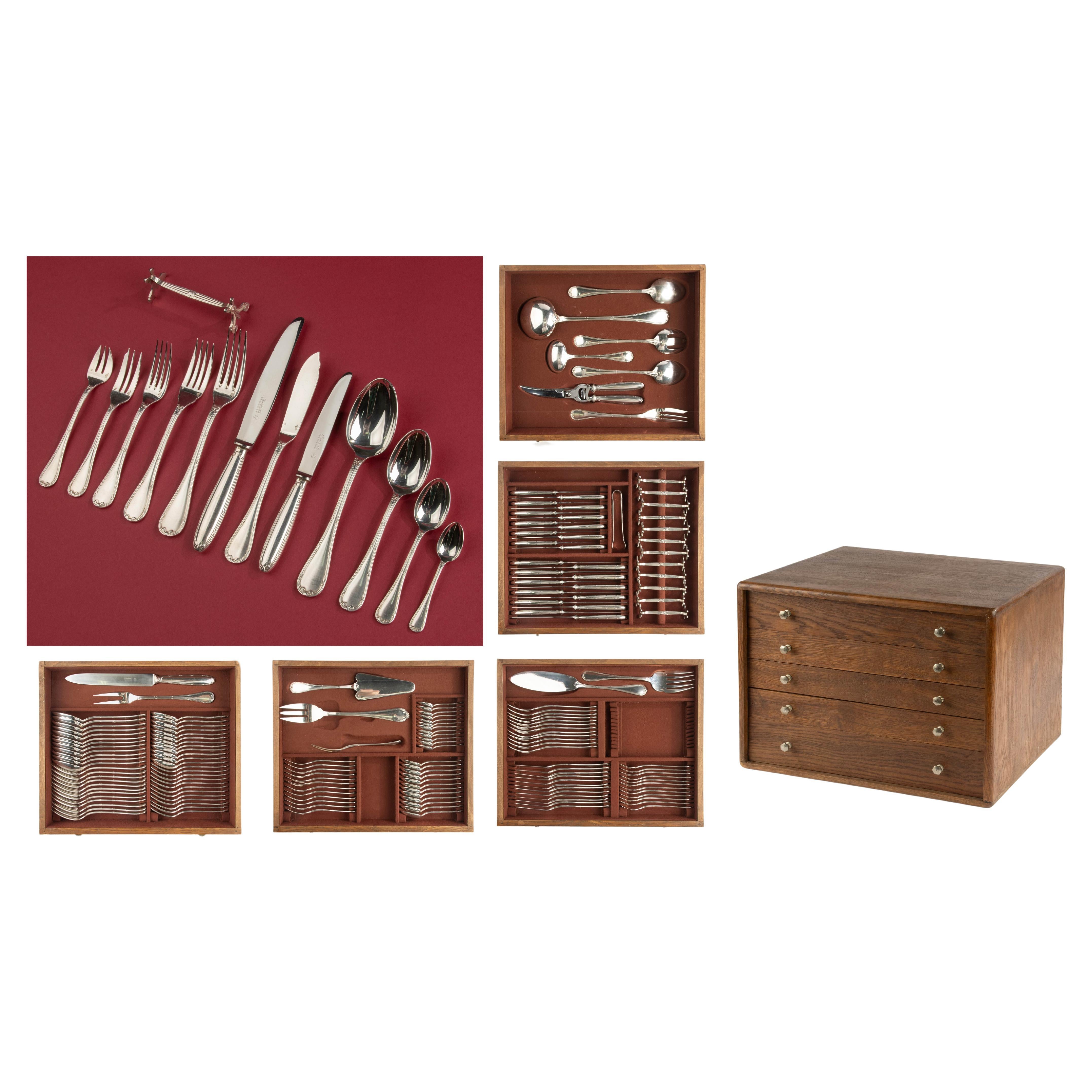 171-Piece Cutlery Set - Christofle - Silver Plated - Rubans Croisés - Complete