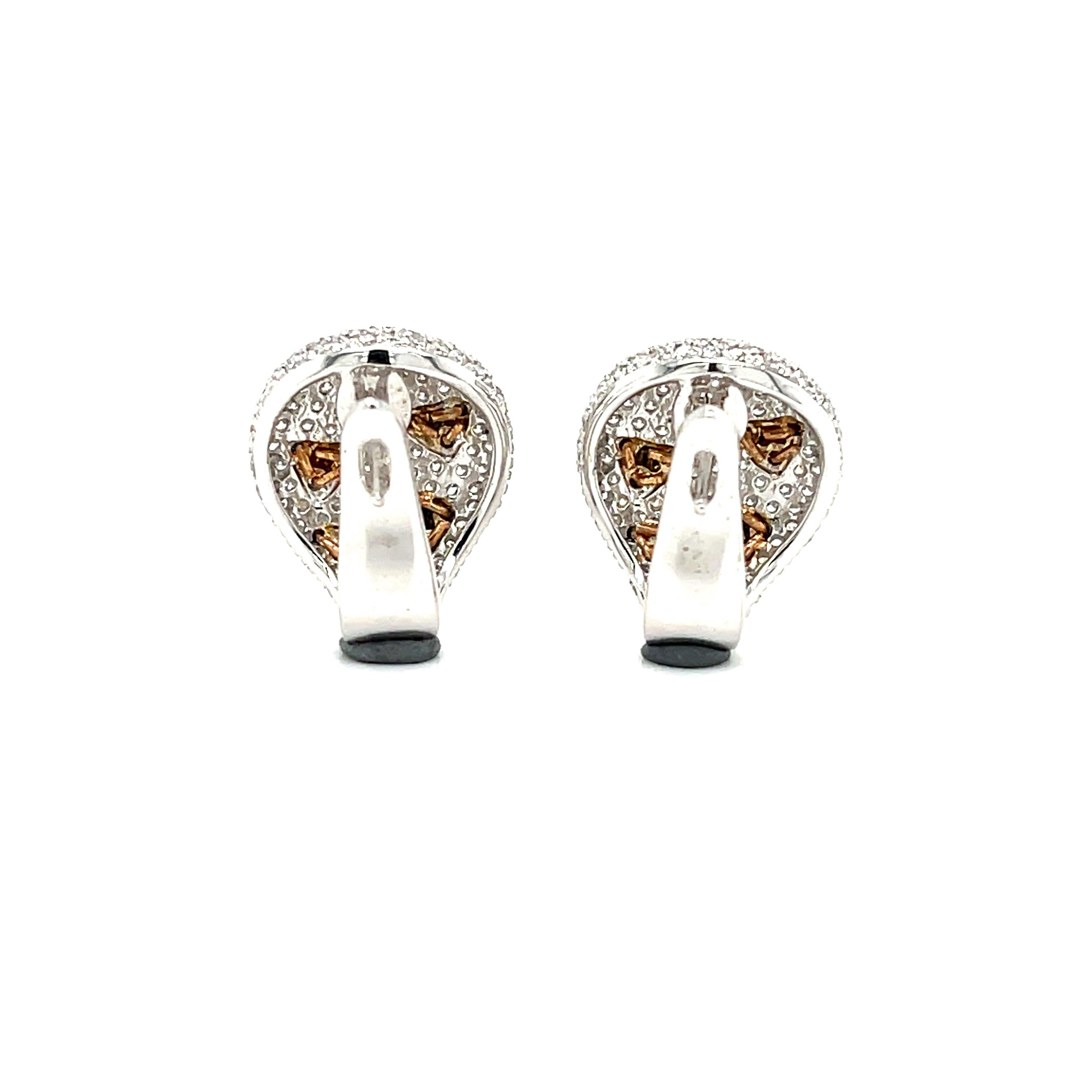 Modern 1.71 CTW Diamond Earrings in 18K Gold For Sale