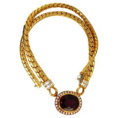 17.10 Carat Natural Pink Red Tourmaline Diamonds Necklace 18 Karat Curb Link