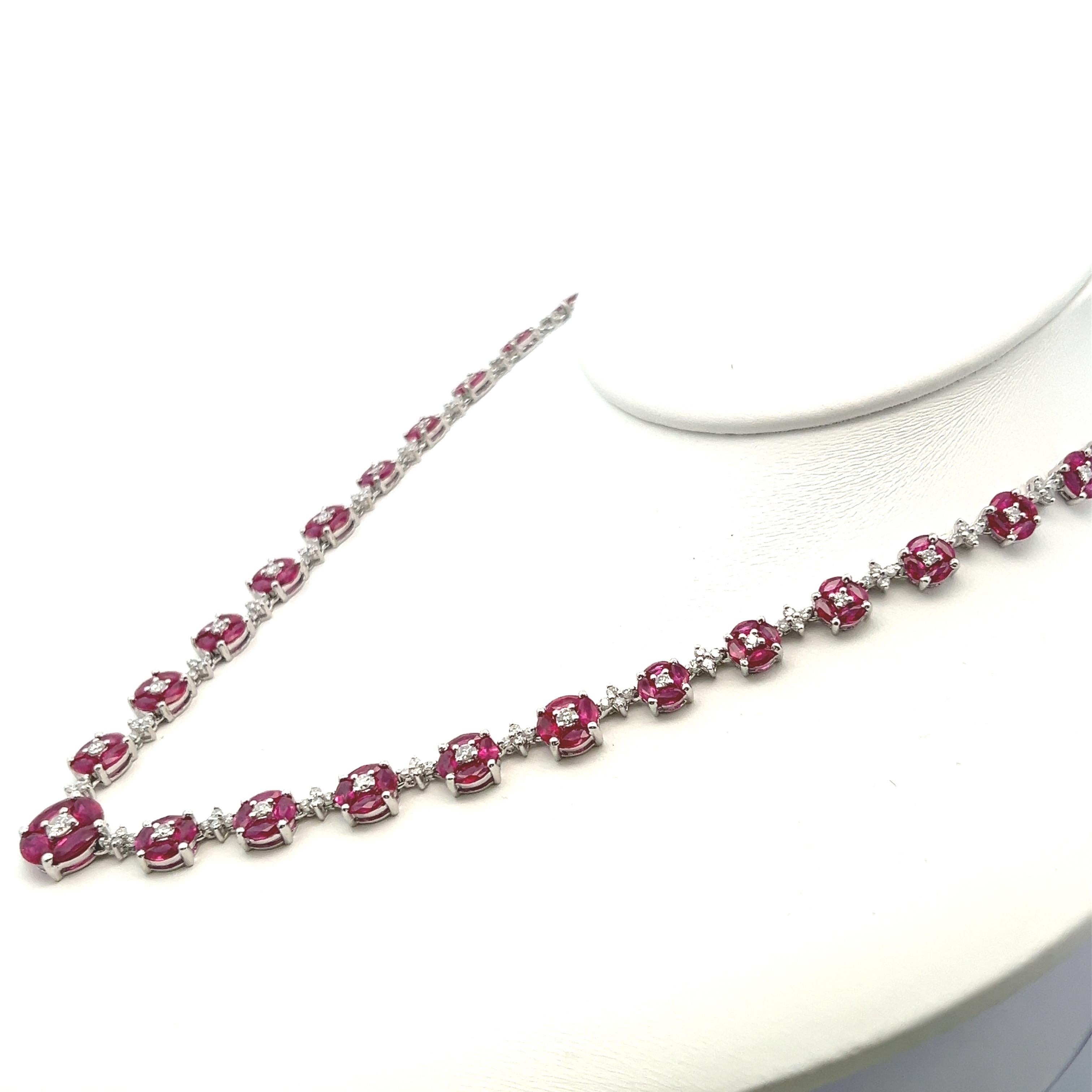 Marquise Cut 17.10 carats Ruby and 3.25 carats Diamond Necklace For Sale