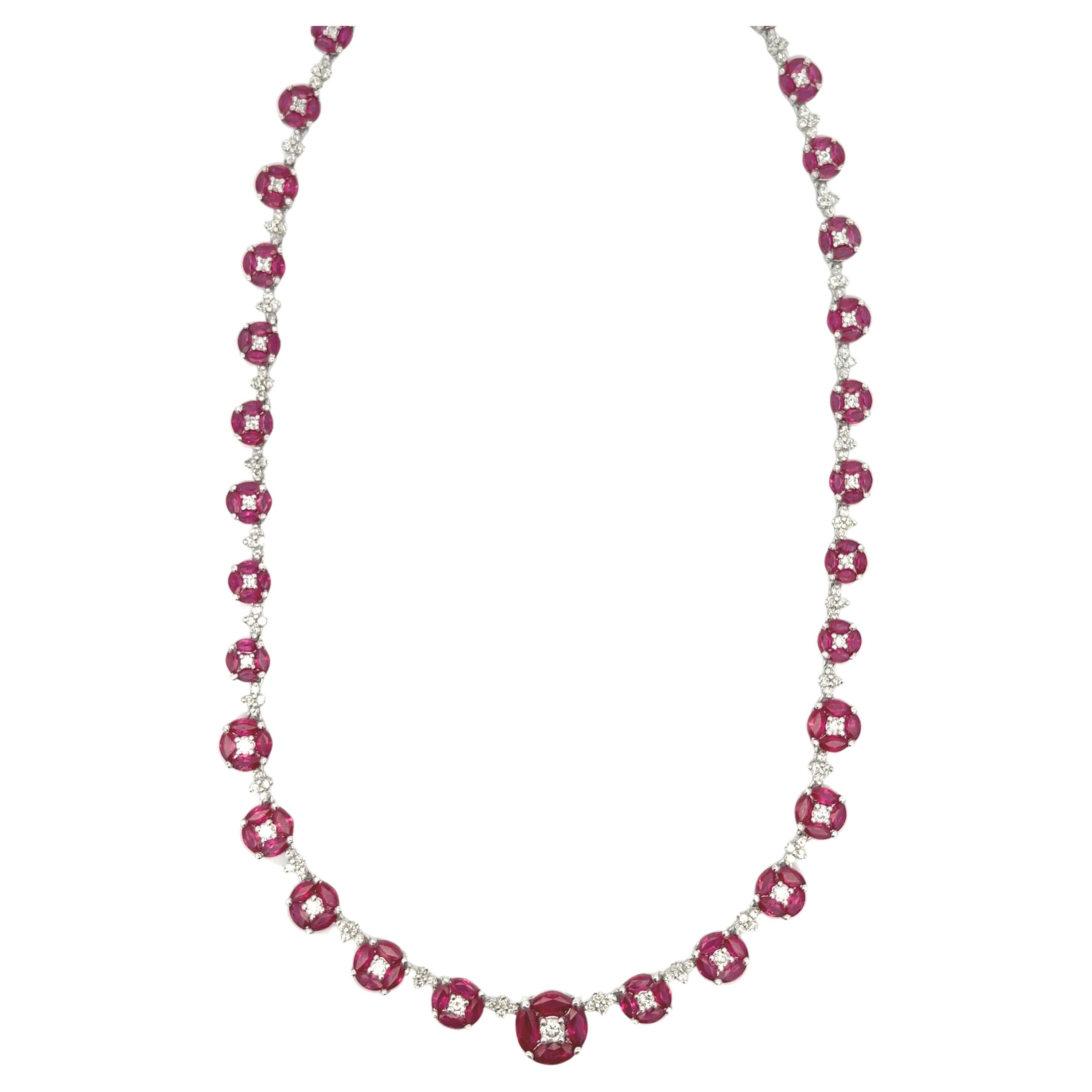 17.10 carats Ruby and 3.25 carats Diamond Necklace For Sale