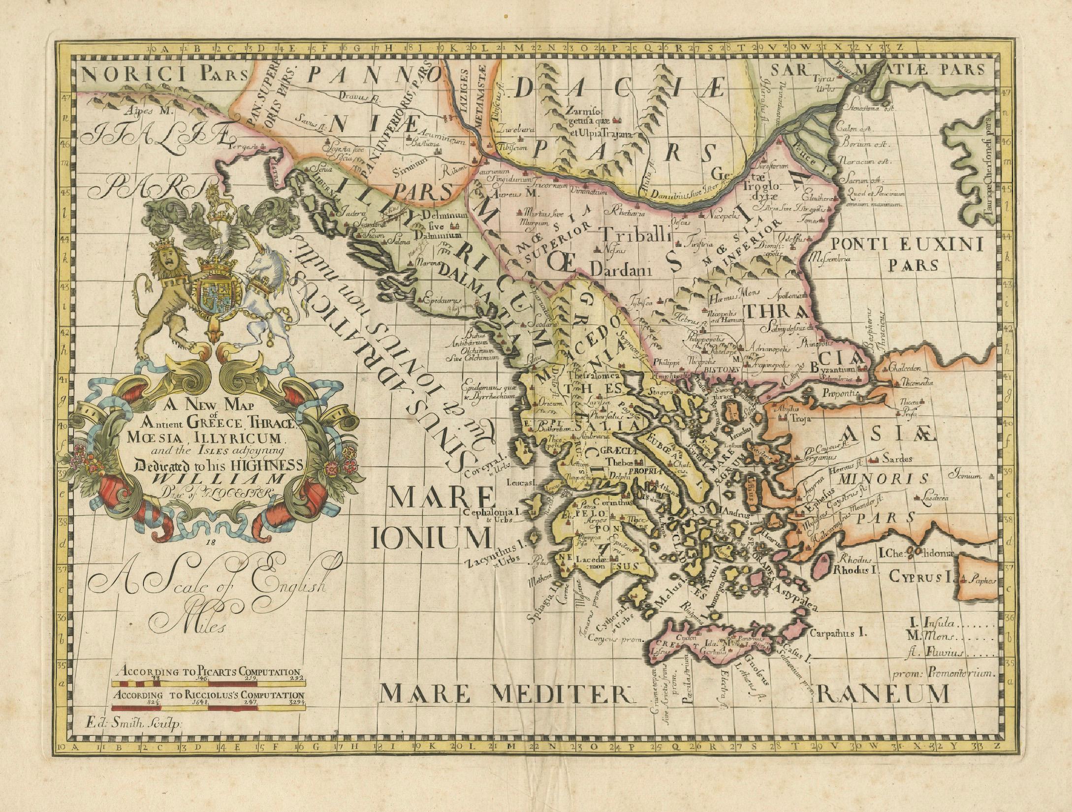 Edward Wells, 1710, carte détaillée de la Grèce antique avec cartouche orné en vente 9