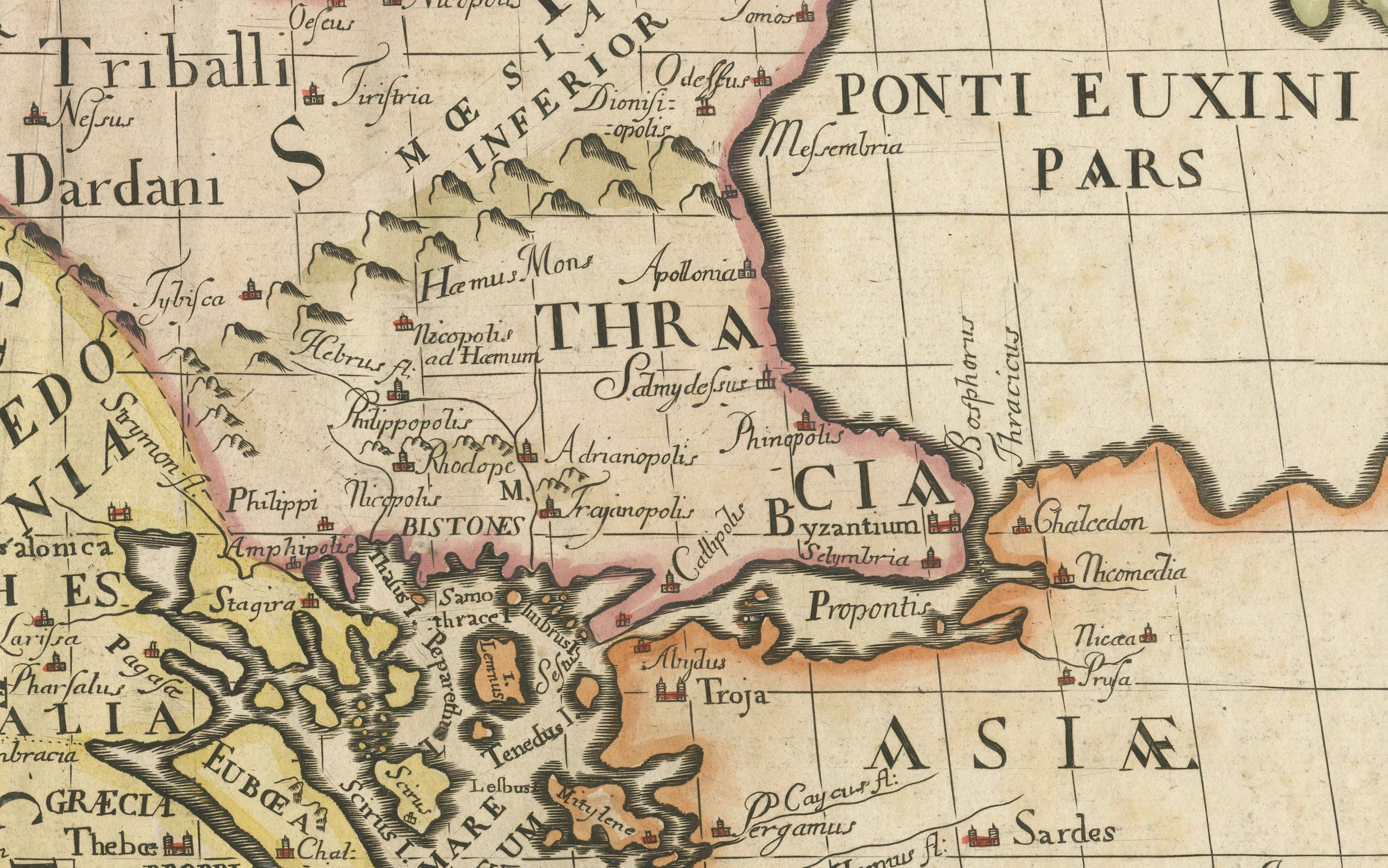 Edward Wells, 1710, carte détaillée de la Grèce antique avec cartouche orné Bon état - En vente à Langweer, NL