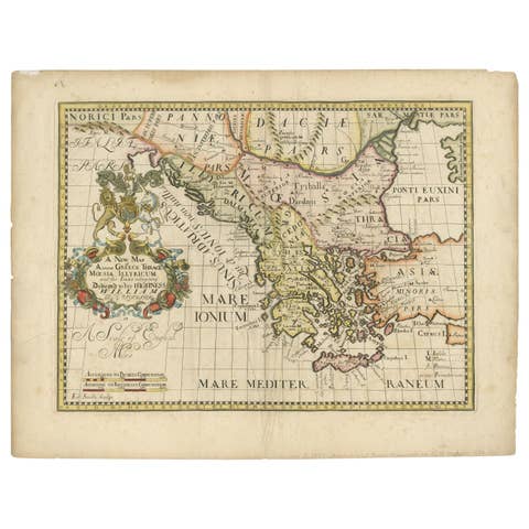 1710 Edward Wells Detailed Ancient Greece Map with Ornate Cartouche