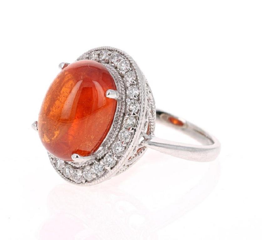 Contemporary 17.11 Carat Mandarin Garnet Diamond White Gold Cocktail Ring For Sale