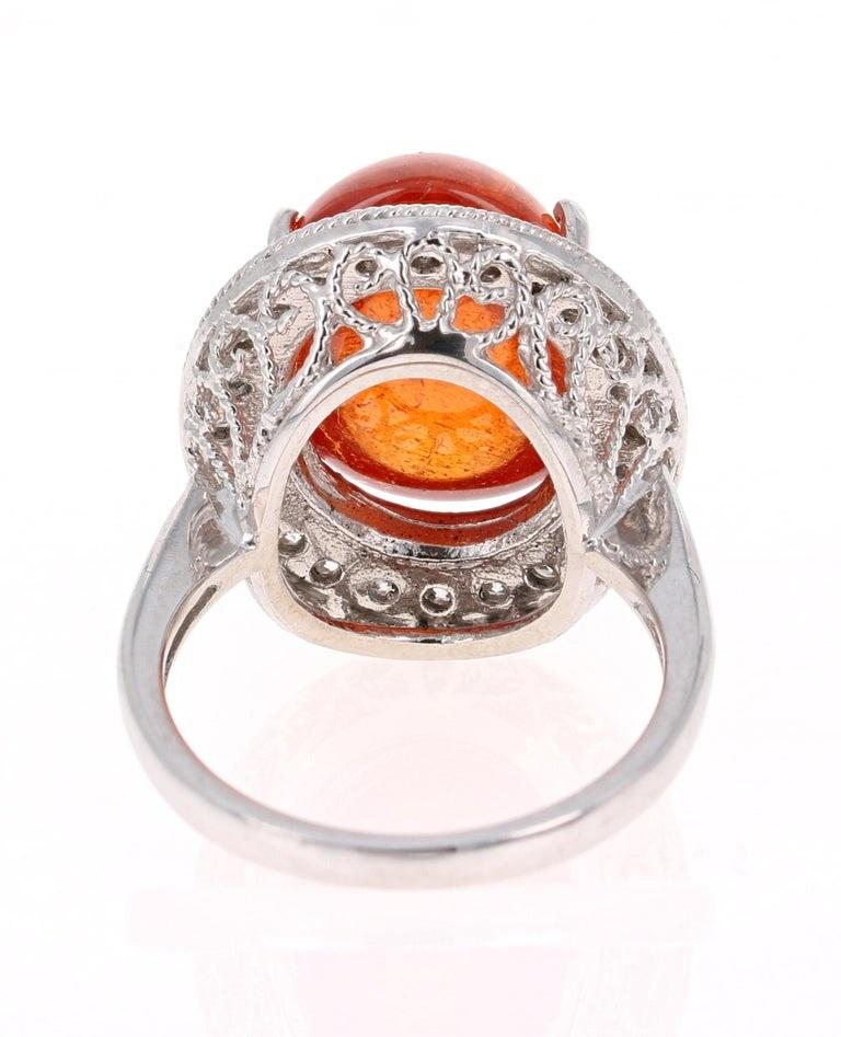 Oval Cut 17.11 Carat Mandarin Garnet Diamond White Gold Cocktail Ring For Sale