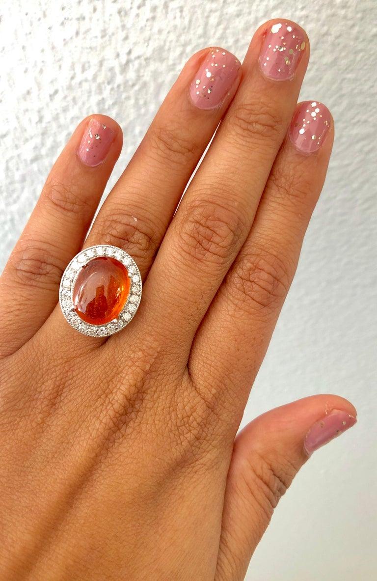17,11 Karat Mandarin Granat Diamant Weißgold Cocktail-Ring Damen im Angebot