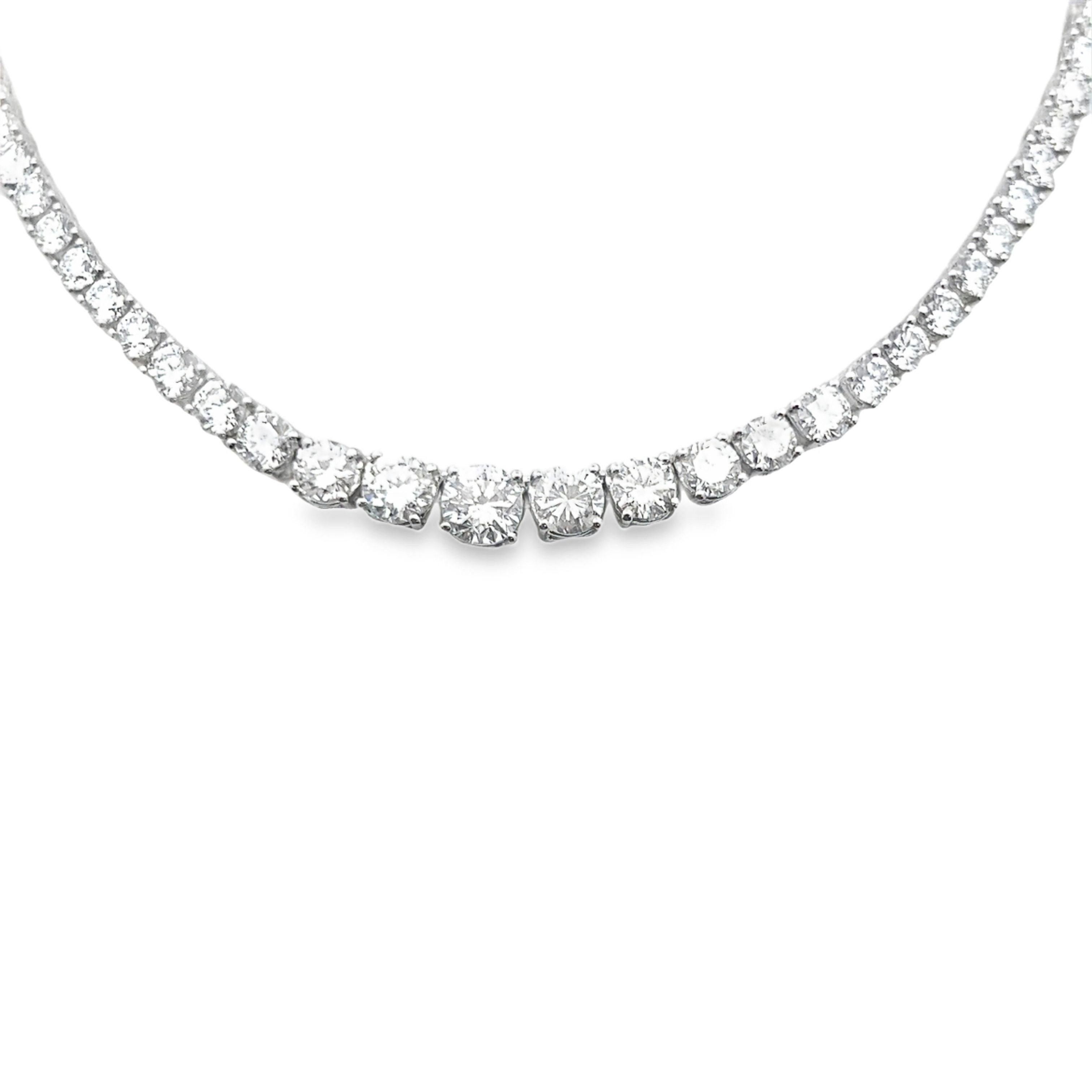 17.11 Carat Round Brilliant Diamond 18K White Gold Riviera Tennis Necklace In New Condition For Sale In New York, NY