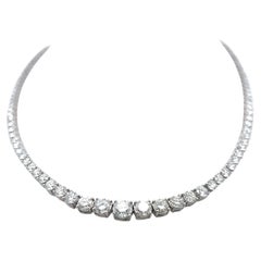 17.11 Carat Round Brilliant Diamond 18K White Gold Riviera Tennis Necklace