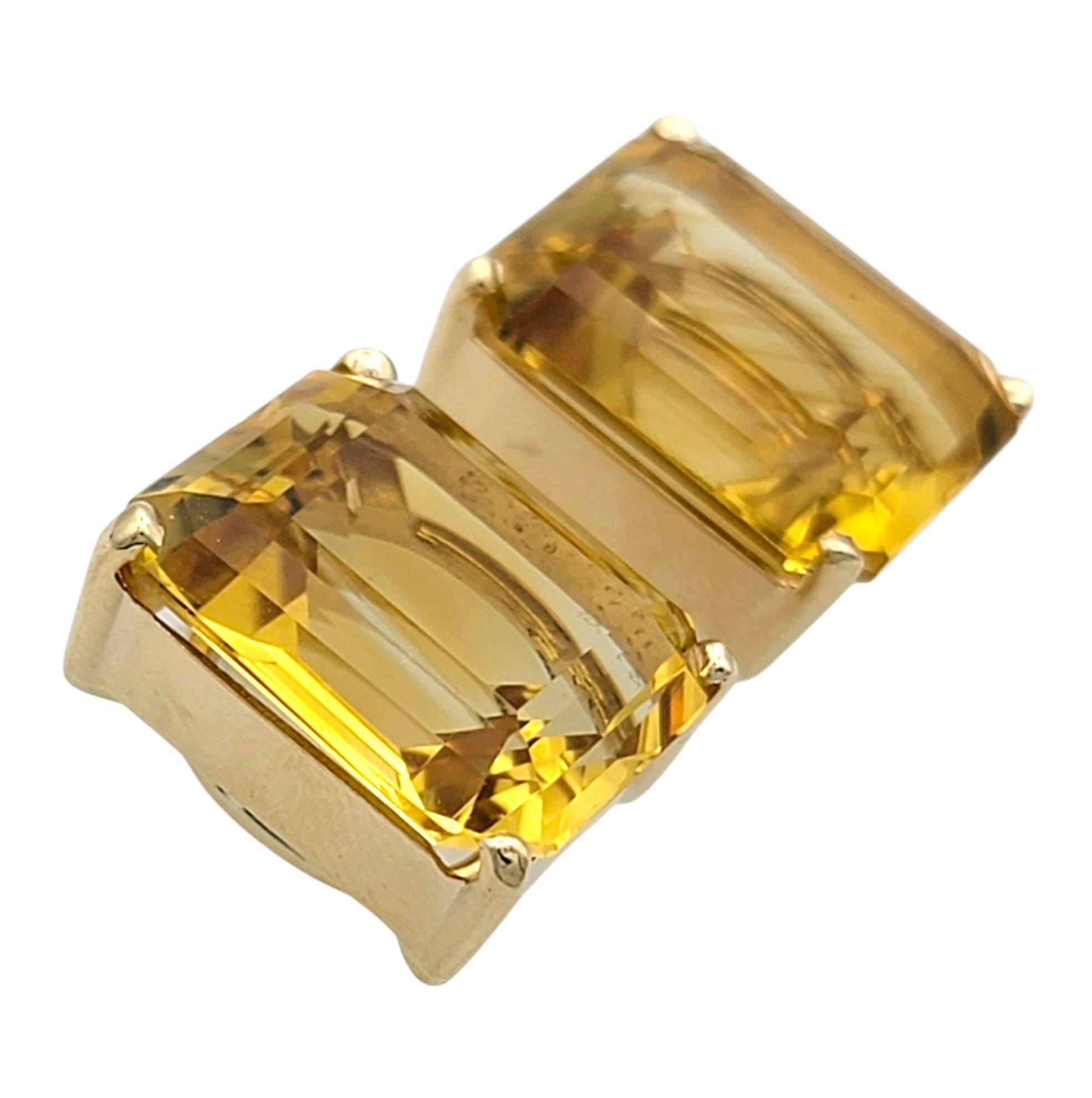 17.12 Carats Total Emerald Cut Citrine Stud Earrings in 14 Karat Yellow Gold Bon état - En vente à Scottsdale, AZ