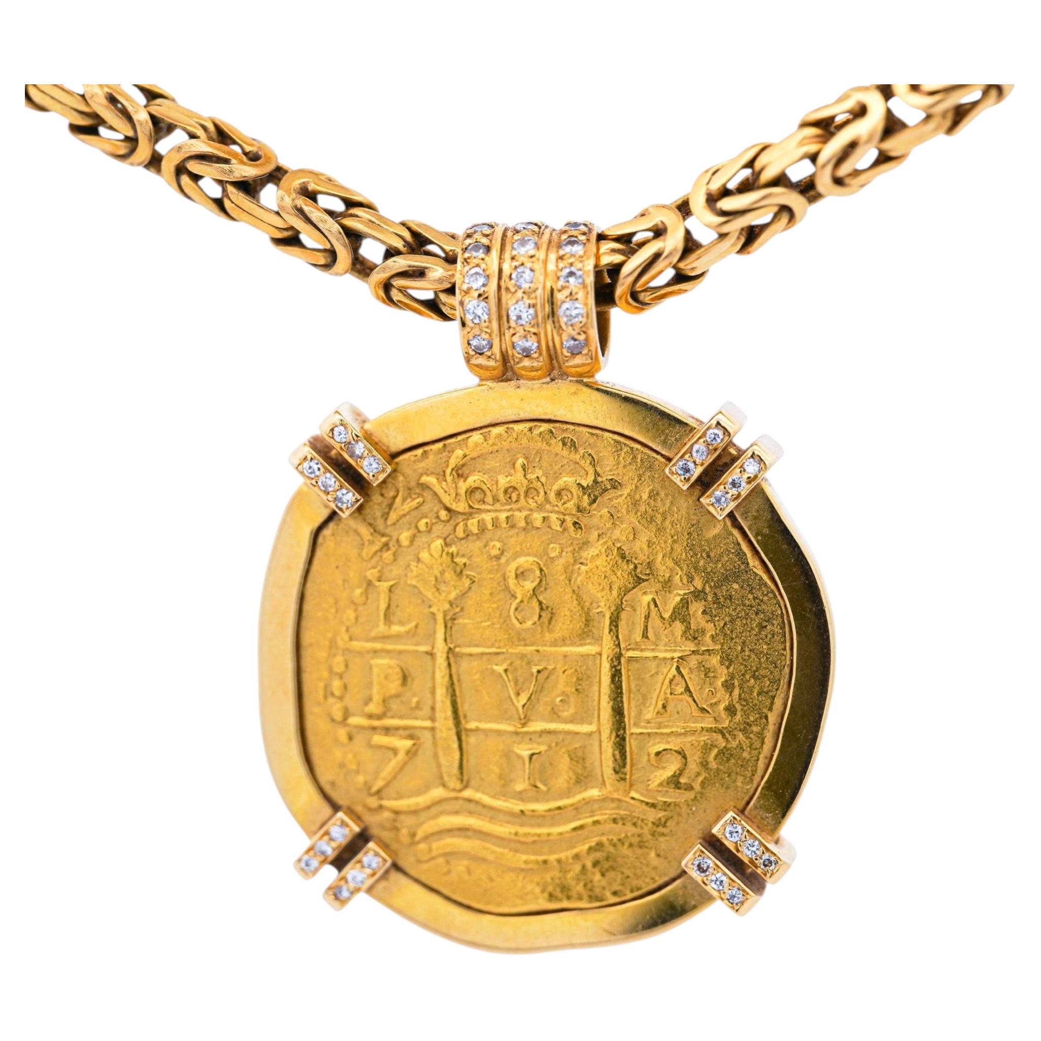 1712 Moneta spagnola da 8 Escudo Cob 1715 Relitto della flotta Collana in oro 22K e 18K
