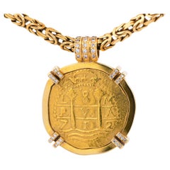 1712 Spanish 8 Escudo Cob Coin 1715 Fleet Wreck 22K & 18K Gold Pendant Necklace