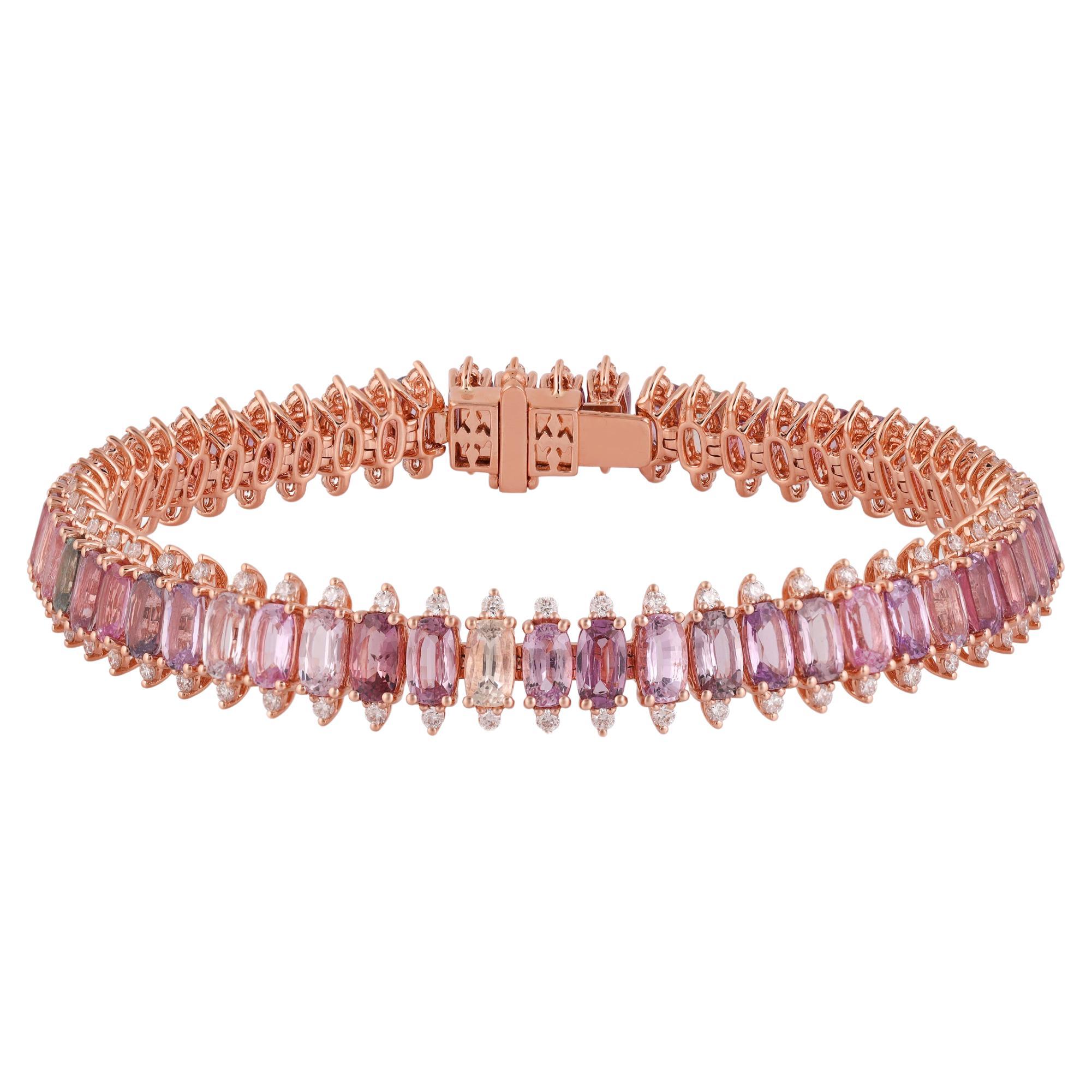 17.14 Carat Multi Sapphire and Diamond Tennies Bracelet  in 18k Rose Gold