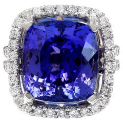 17.14 Carat Natural Tanzanite 18 Karat Solid White Gold Diamond Ring