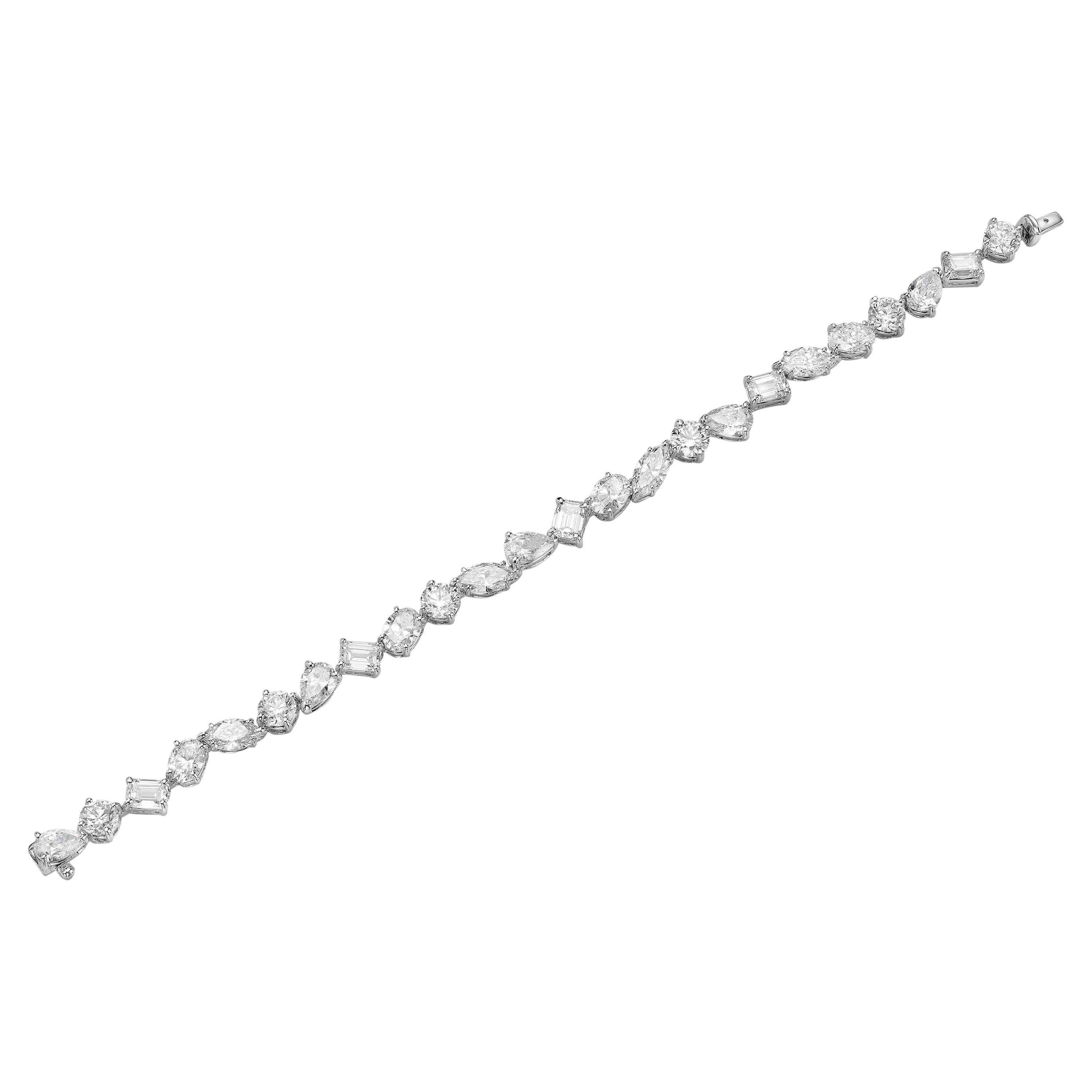 17.16 Carat Multi-Shape Diamond 18 Karat White Gold Tennis Bracelet