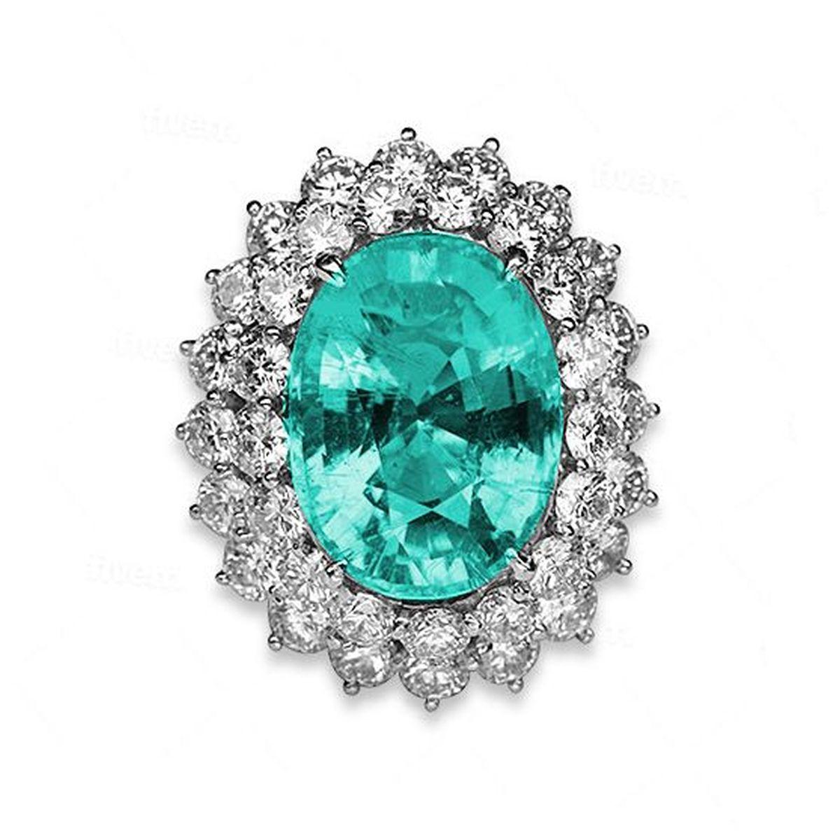 Moderno 17,16 carati di tormalina Paraiba GIA e anello di platino con diamante Estate Jewelry in vendita