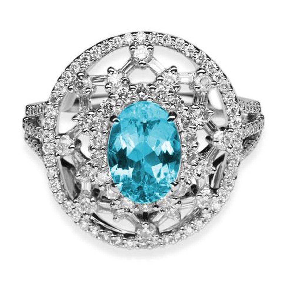 17.16 Carat Paraiba Tourmaline GIA and Diamond Platinum Ring Estate Fine Jewelry In New Condition For Sale In Montreal, QC