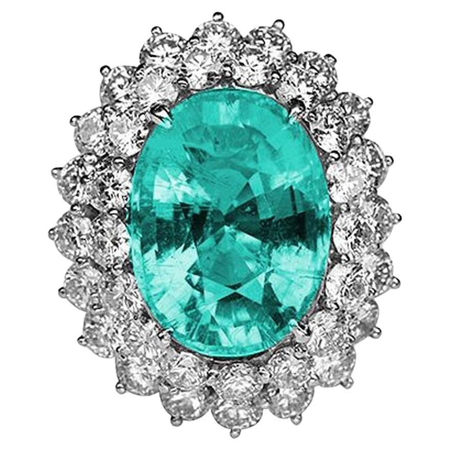 17.16 Carat Paraiba Tourmaline GIA and Diamond Platinum Ring Estate Fine Jewelry