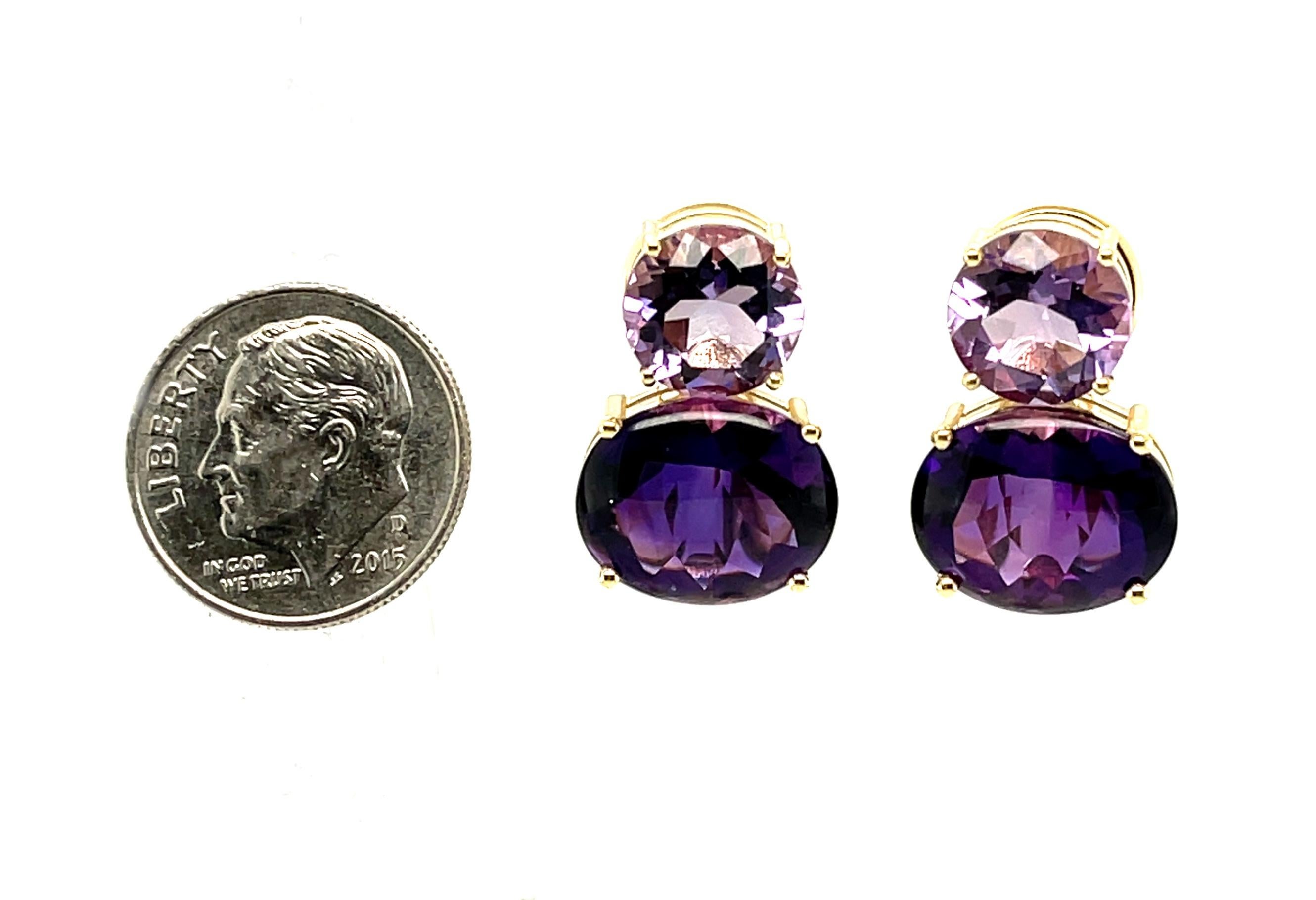 Women's 17.17 Carats Total Amethyst Earrings in Yellow Gold with Omega French Clips For Sale