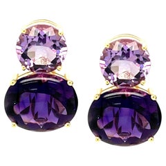 17.17 Carats Total Amethyst Earrings in Yellow Gold with Omega French Clips
