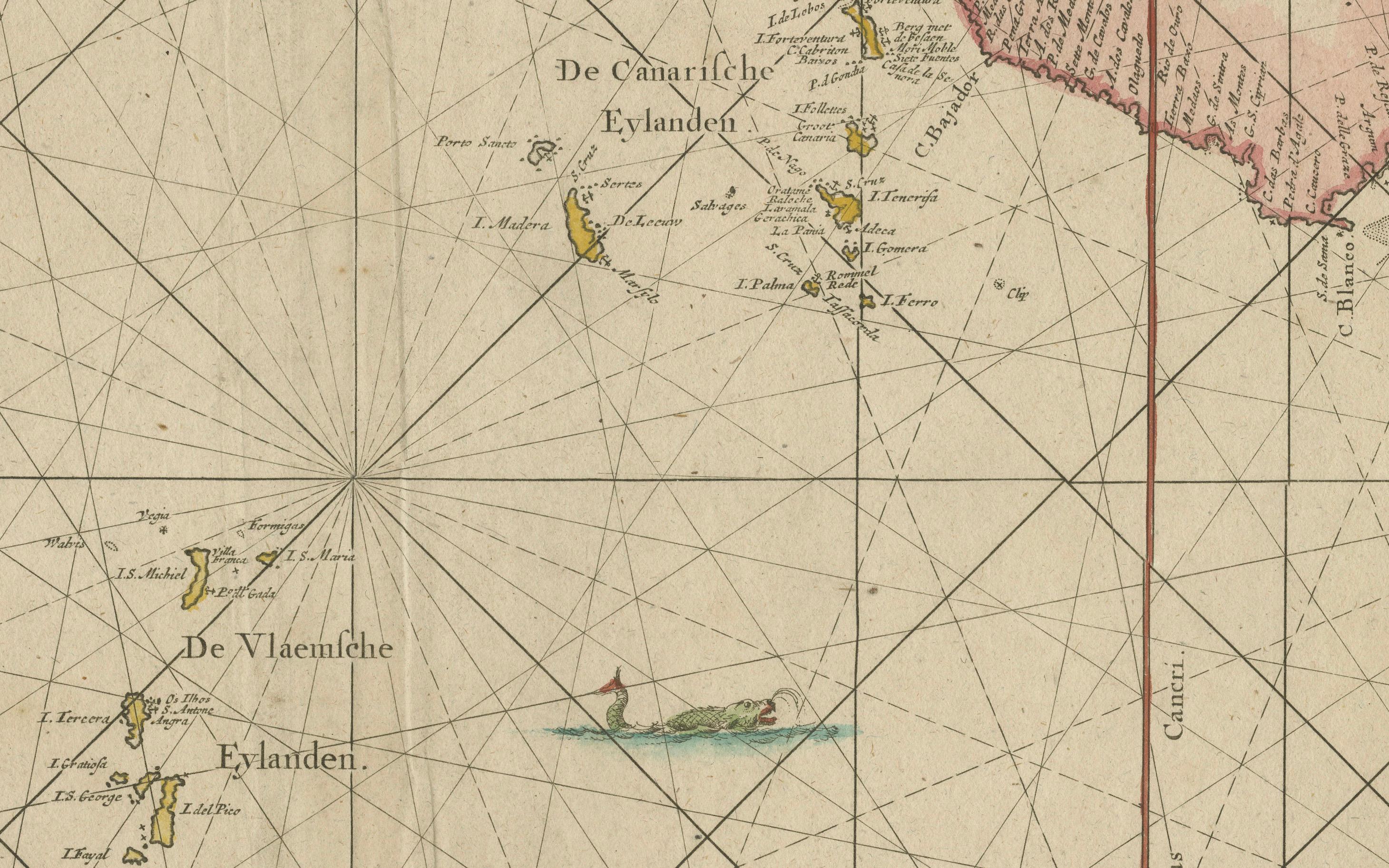 1717 Johannes van Keulen Carte marine de l'Atlantique oriental - d'Amsterdam à la Gambie

Cette carte marine de 1717 de Johannes Van Keulen, intitulée 