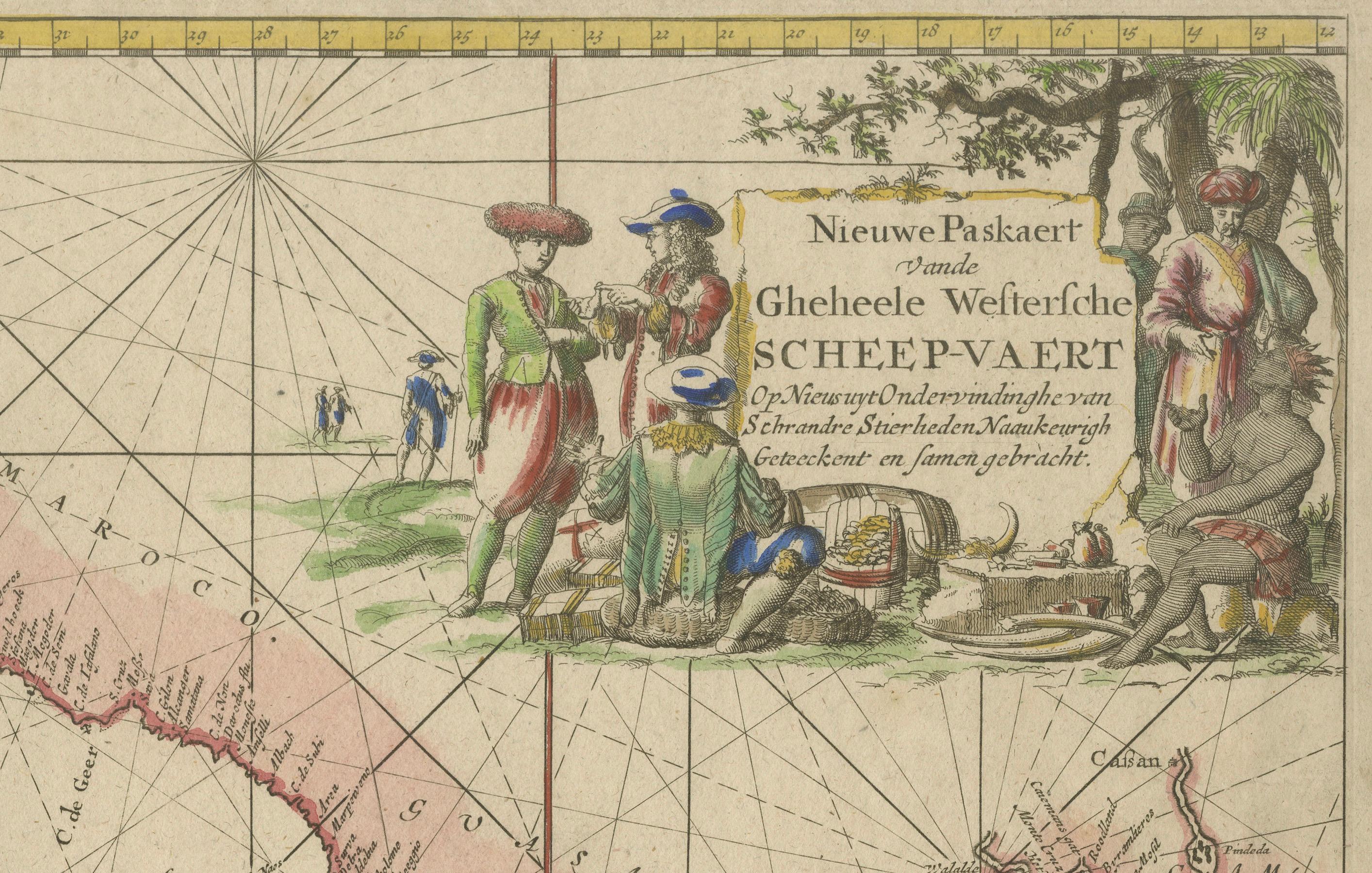 1717 Johannes van Keulen Carte marine de l'Atlantique oriental - d'Amsterdam à la Gambie Bon état - En vente à Langweer, NL