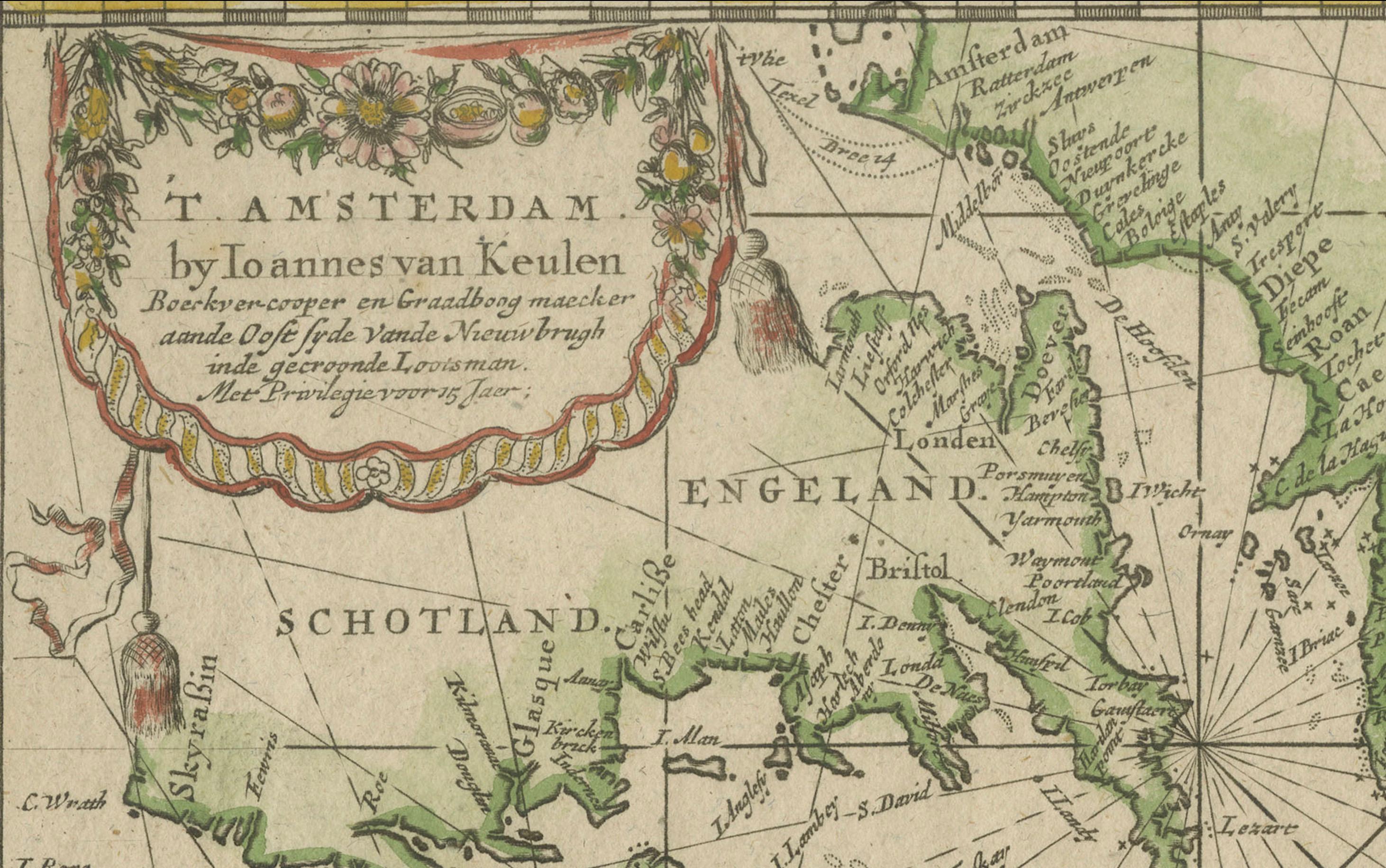 Papier 1717 Johannes van Keulen Carte marine de l'Atlantique oriental - d'Amsterdam à la Gambie en vente