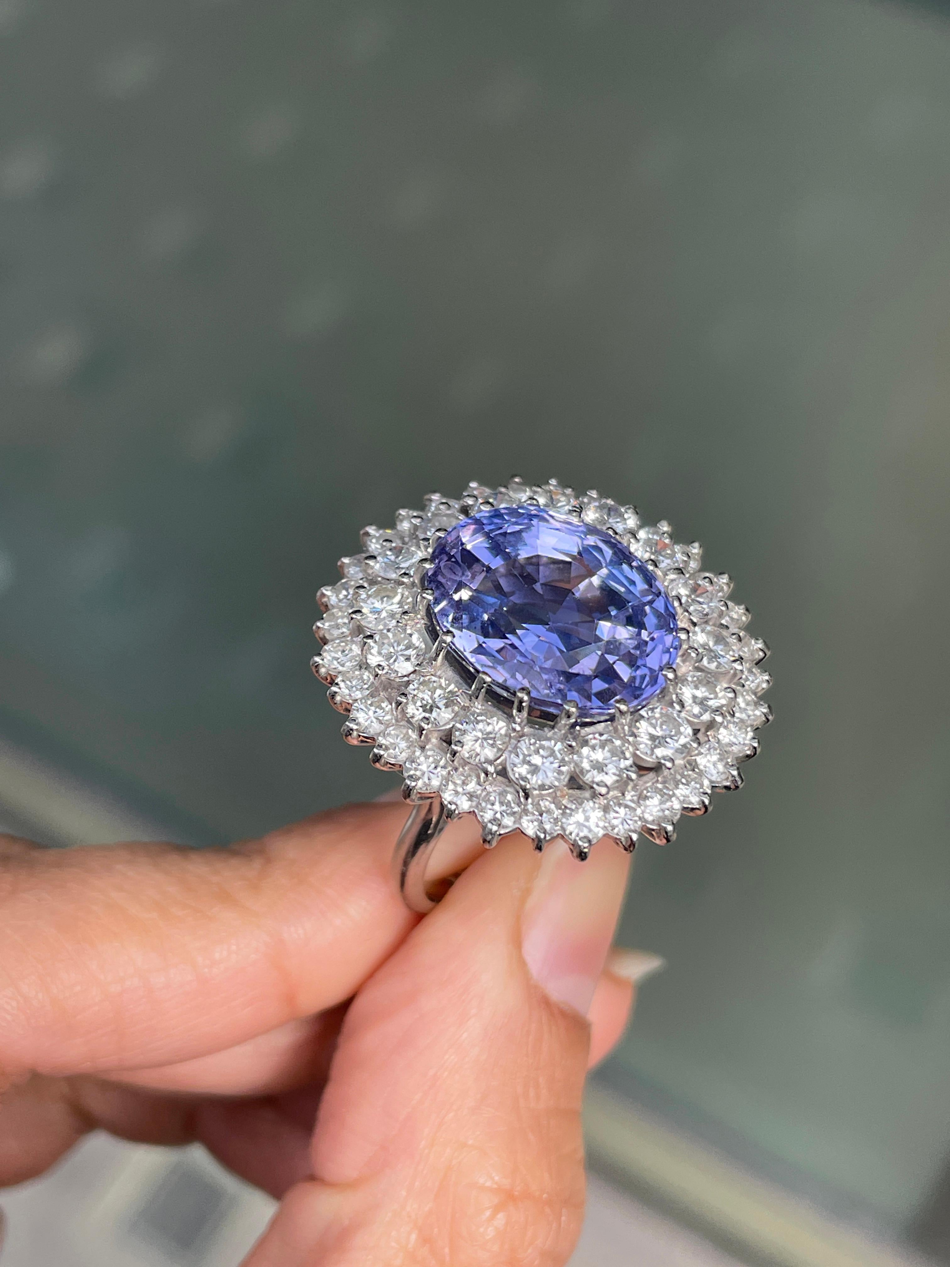 17,17 Karat natürlicher unerhitzter blauer Saphir und Diamant 18K Weißgold Cocktail-Ring Damen im Angebot