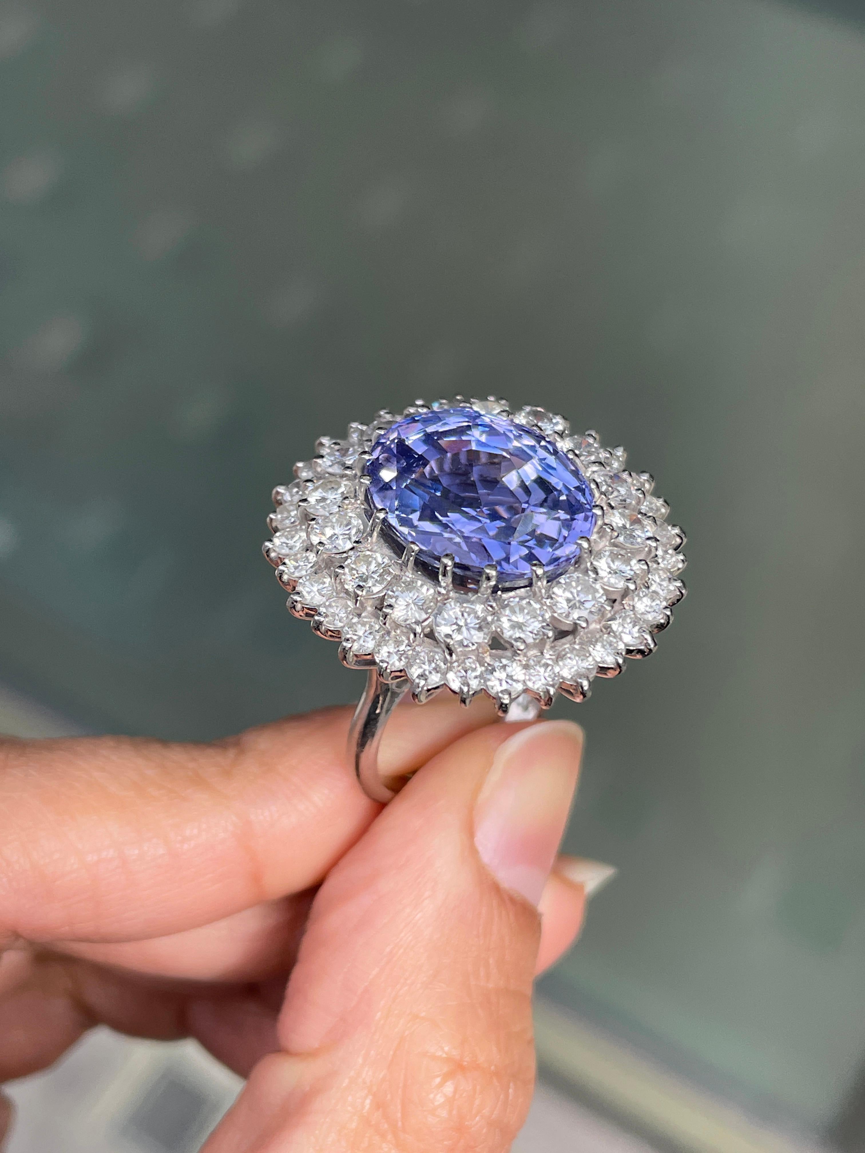 17.17ct Natural Unheated Blue Sapphire and Diamond 18K White Gold Cocktail Ring For Sale 1