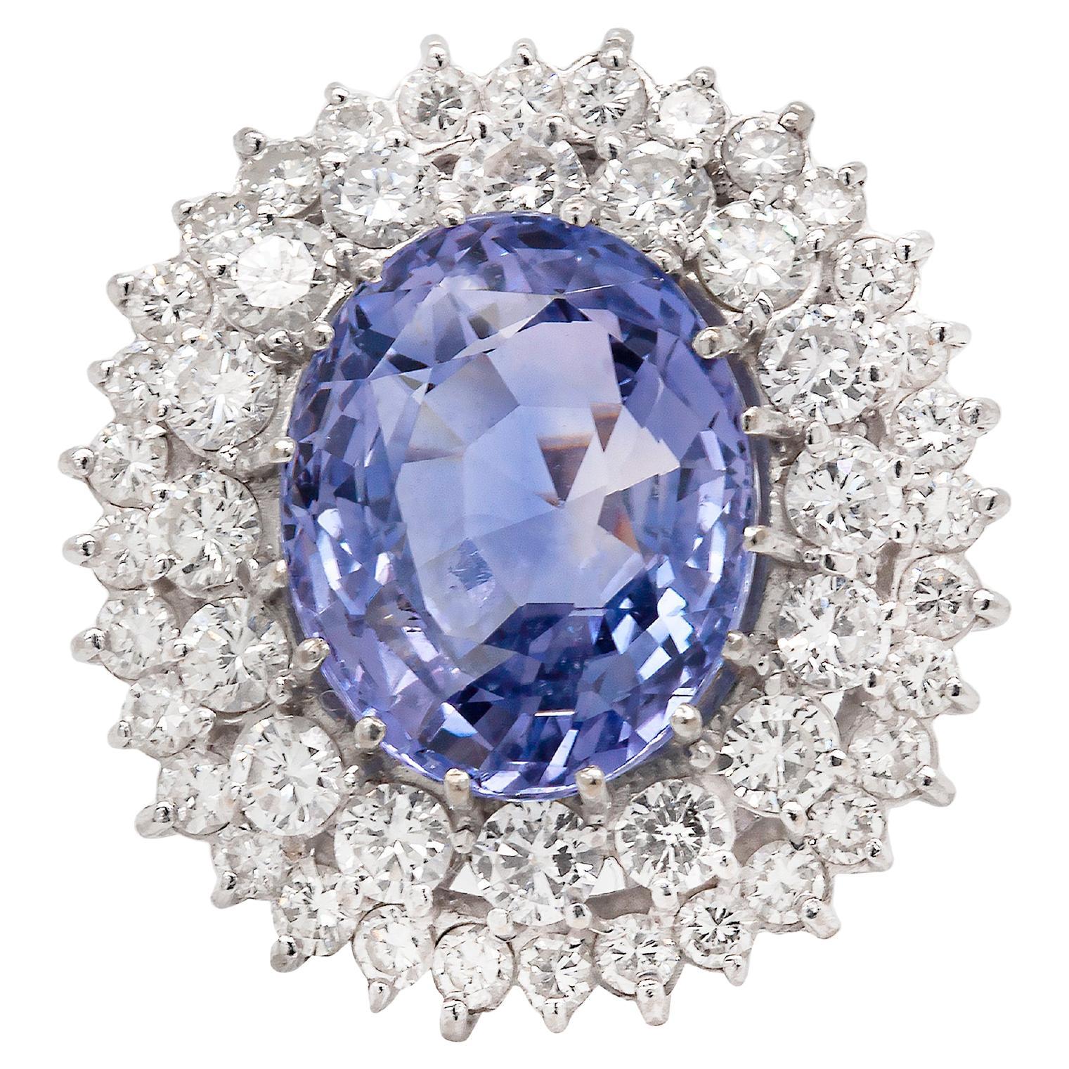 17,17 Karat natürlicher unerhitzter blauer Saphir und Diamant 18K Weißgold Cocktail-Ring