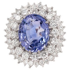 Vintage 17.17ct Natural Unheated Blue Sapphire and Diamond 18K White Gold Cocktail Ring